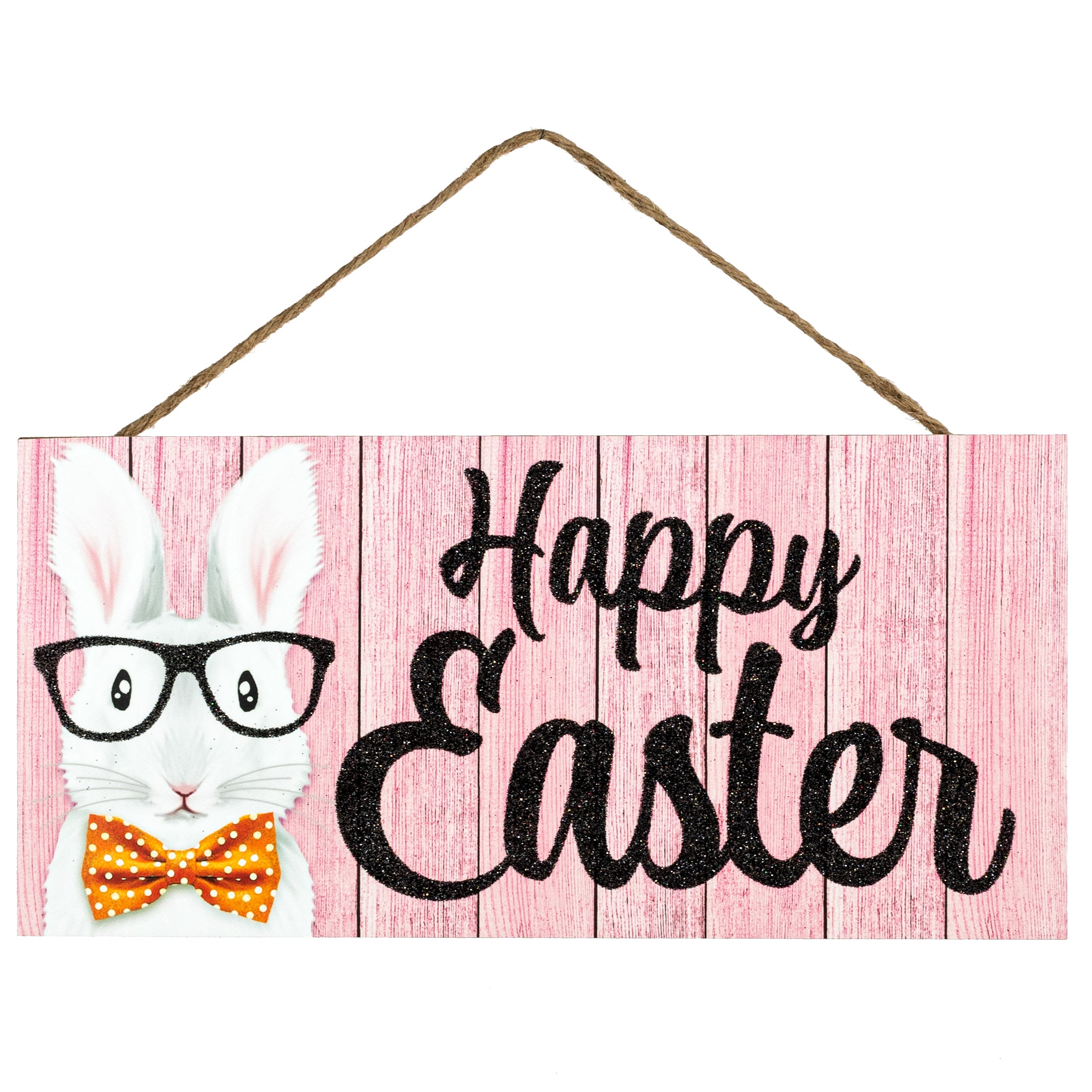 12" Wooden Sign: Happy Easter Eyeglasses Bunny