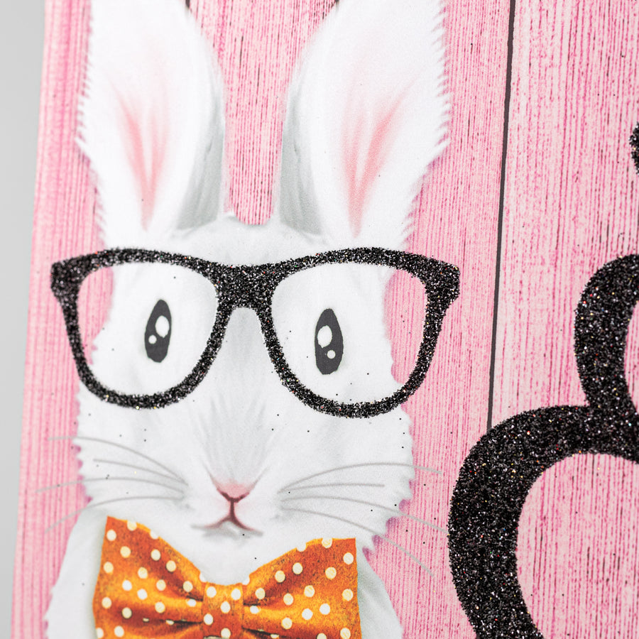 12" Wooden Sign: Happy Easter Eyeglasses Bunny