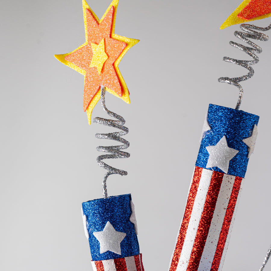 28" Glitter Firecrackers Spray: Red, White & Blue