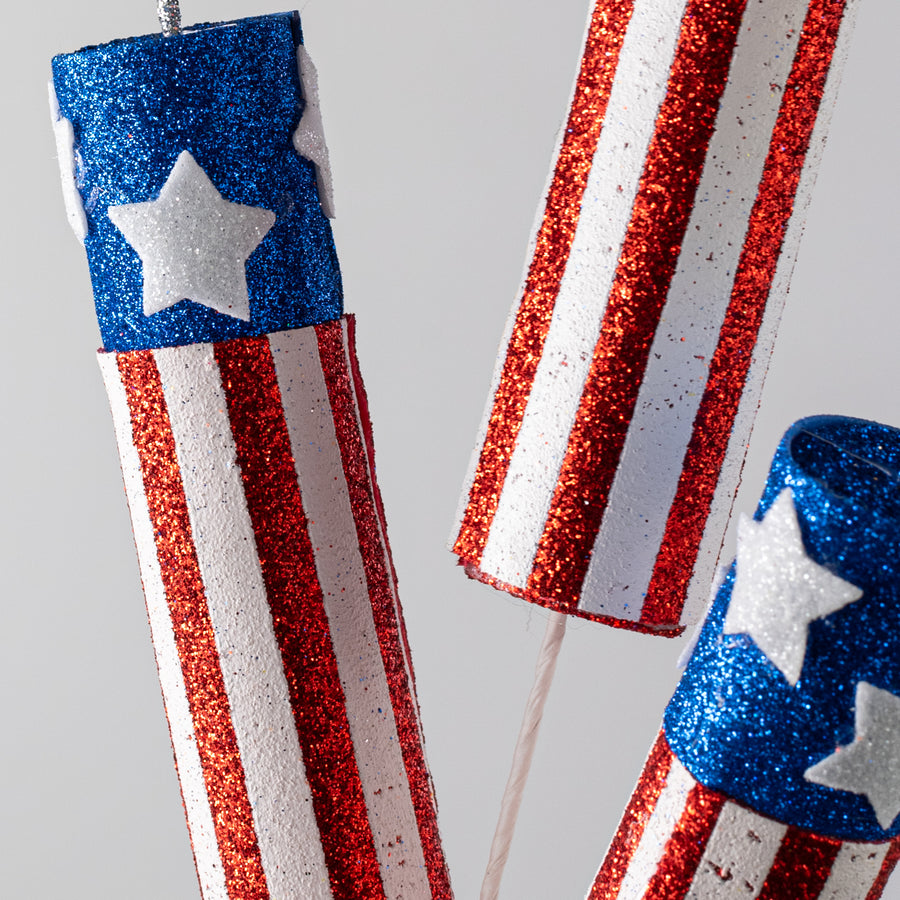 28" Glitter Firecrackers Spray: Red, White & Blue