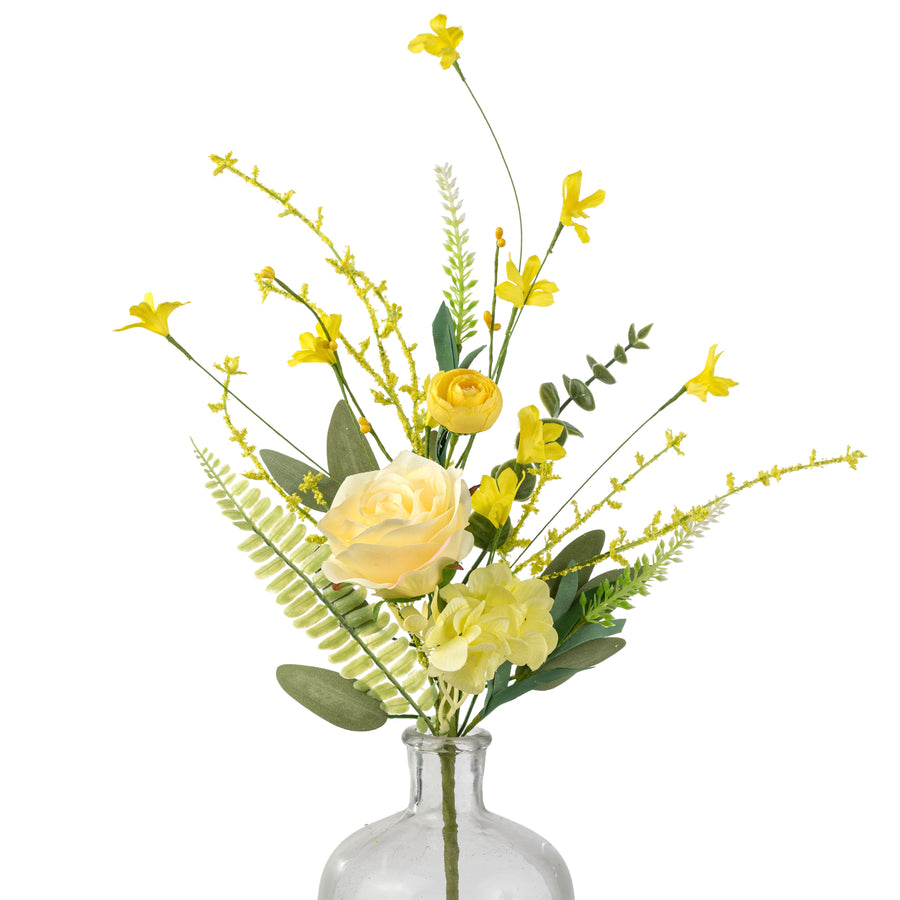 19" Fabric Rose & Hydrangea Flower Spray: Yellow