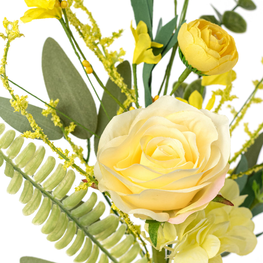 19" Fabric Rose & Hydrangea Flower Spray: Yellow