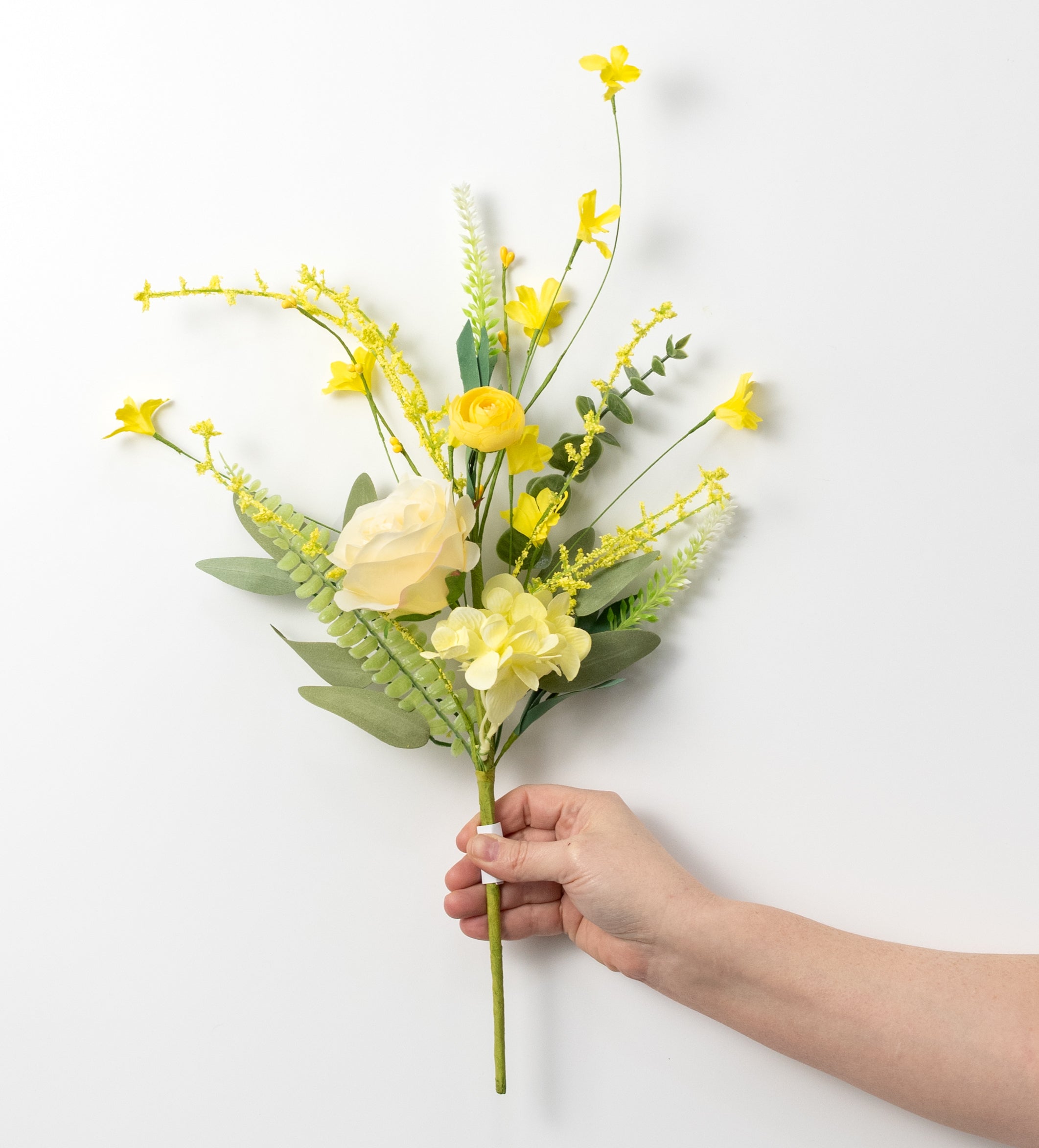 19" Fabric Rose & Hydrangea Flower Spray: Yellow