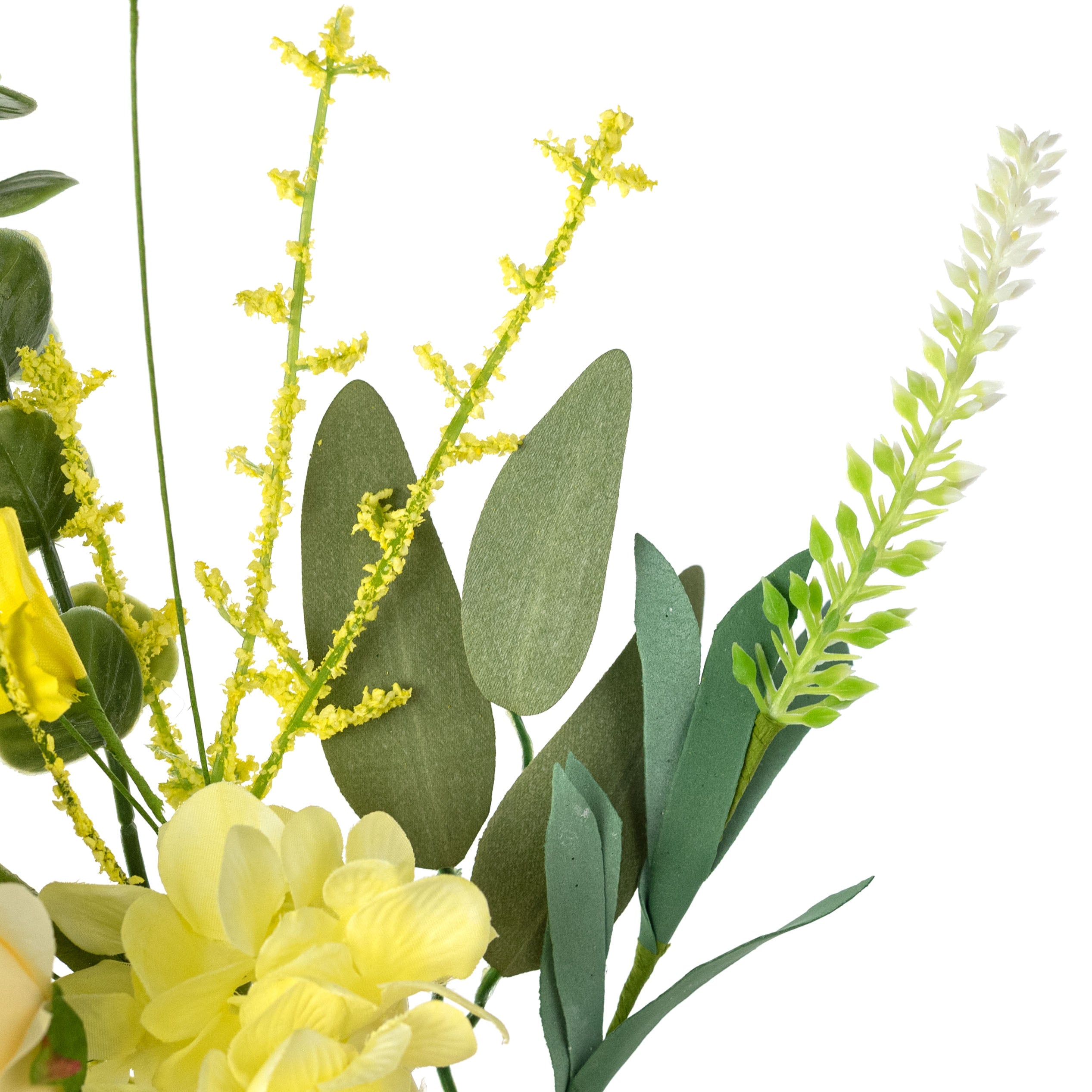 19" Fabric Rose & Hydrangea Flower Spray: Yellow