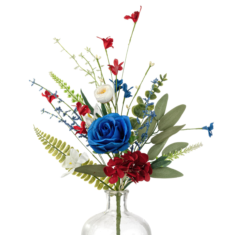 19" Fabric Rose & Hydrangea Flower Spray: Red, White & Blue