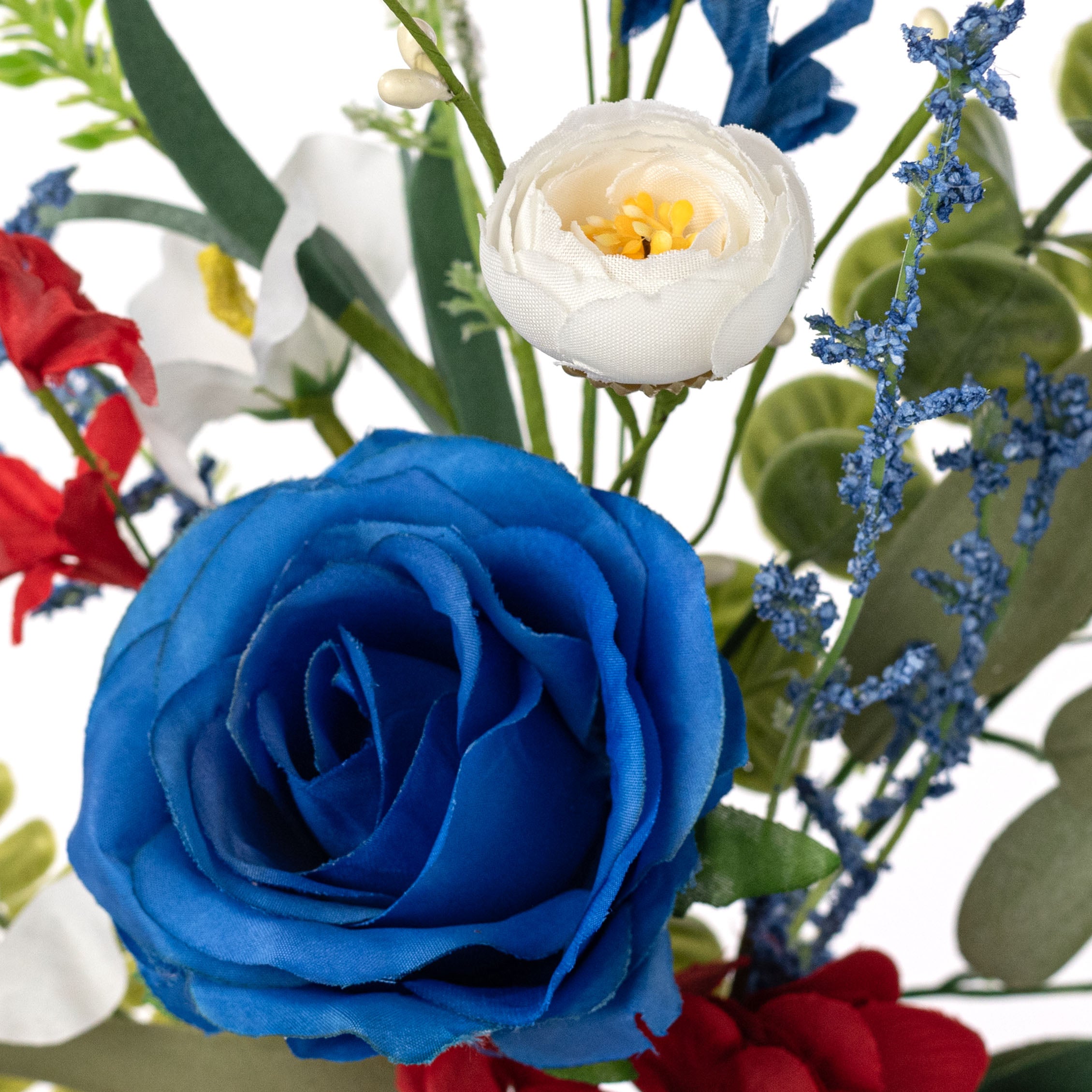 19" Fabric Rose & Hydrangea Flower Spray: Red, White & Blue