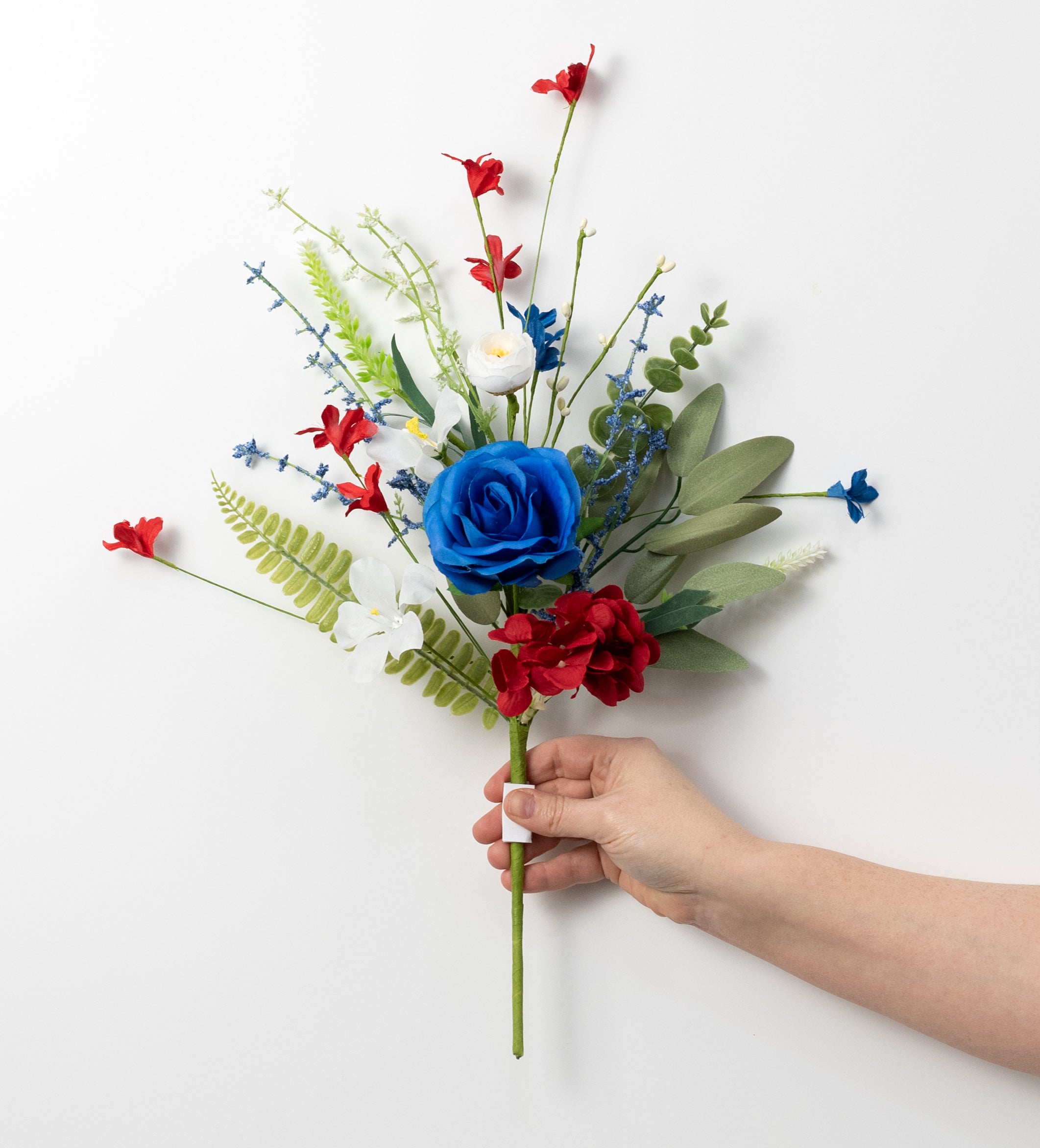 19" Fabric Rose & Hydrangea Flower Spray: Red, White & Blue