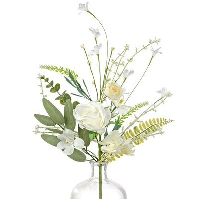 19" Fabric Rose & Hydrangea Flower Spray: Cream & White