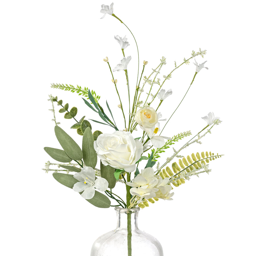 19" Fabric Rose & Hydrangea Flower Spray: Cream & White
