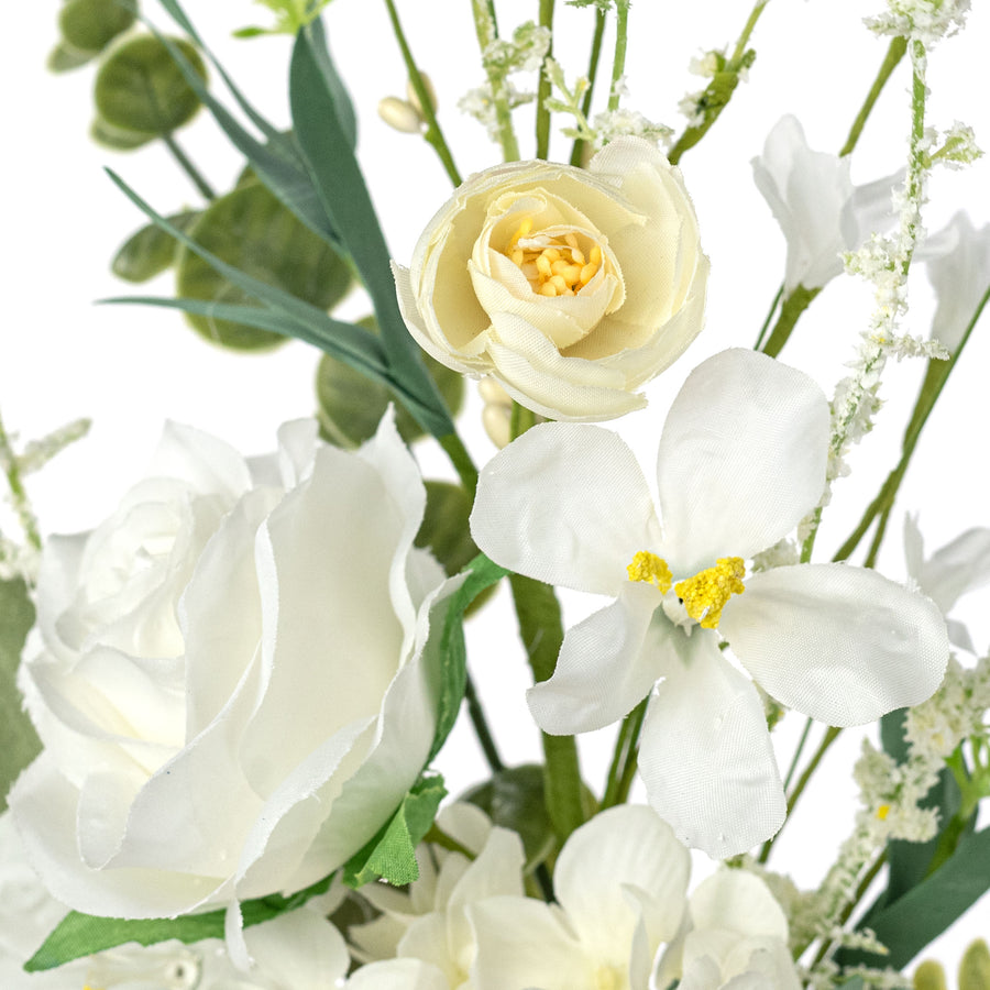 19" Fabric Rose & Hydrangea Flower Spray: Cream & White