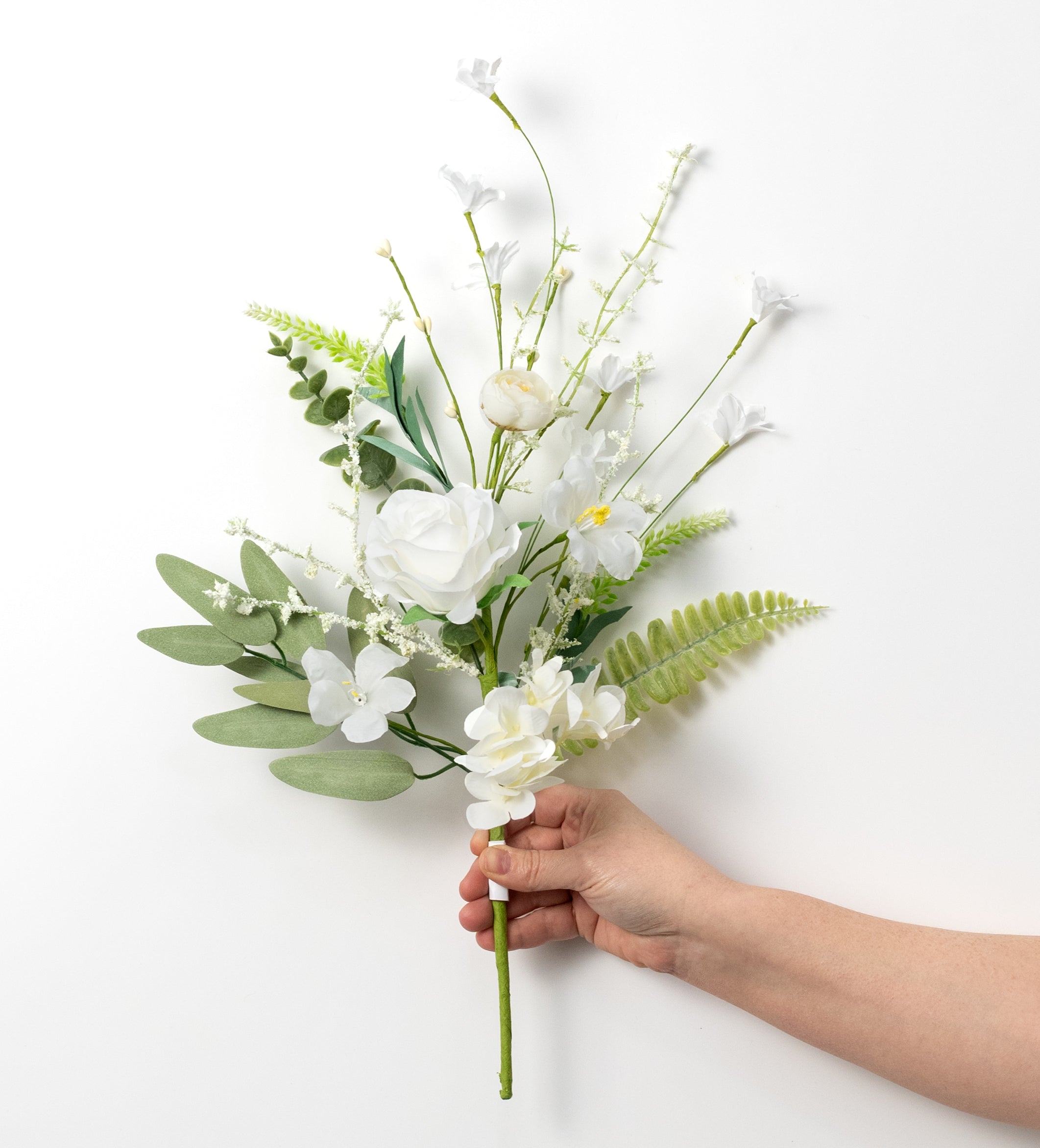 19" Fabric Rose & Hydrangea Flower Spray: Cream & White