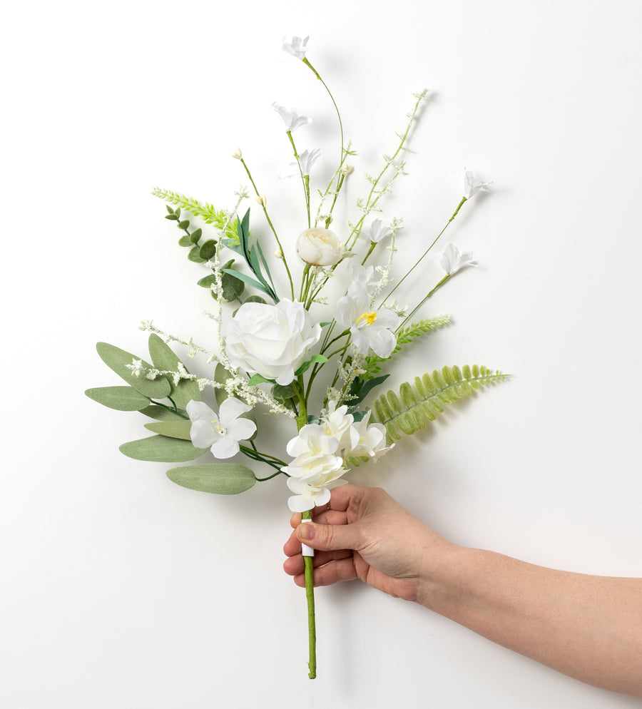 19" Fabric Rose & Hydrangea Flower Spray: Cream & White