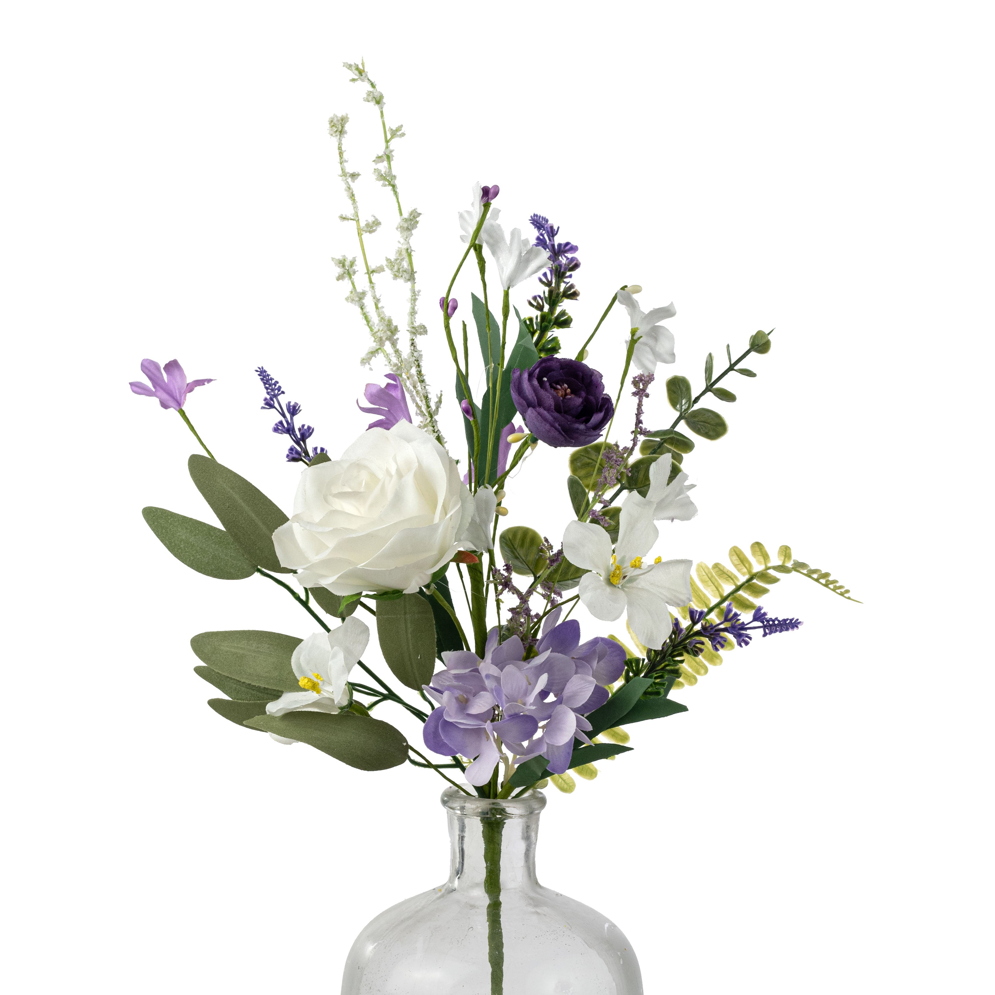 19" Fabric Rose & Hydrangea Flower Spray: Violet, Lavender & White