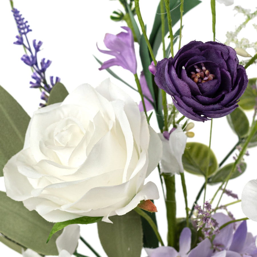19" Fabric Rose & Hydrangea Flower Spray: Violet, Lavender & White