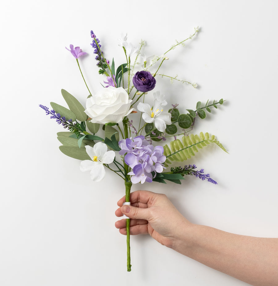 19" Fabric Rose & Hydrangea Flower Spray: Violet, Lavender & White