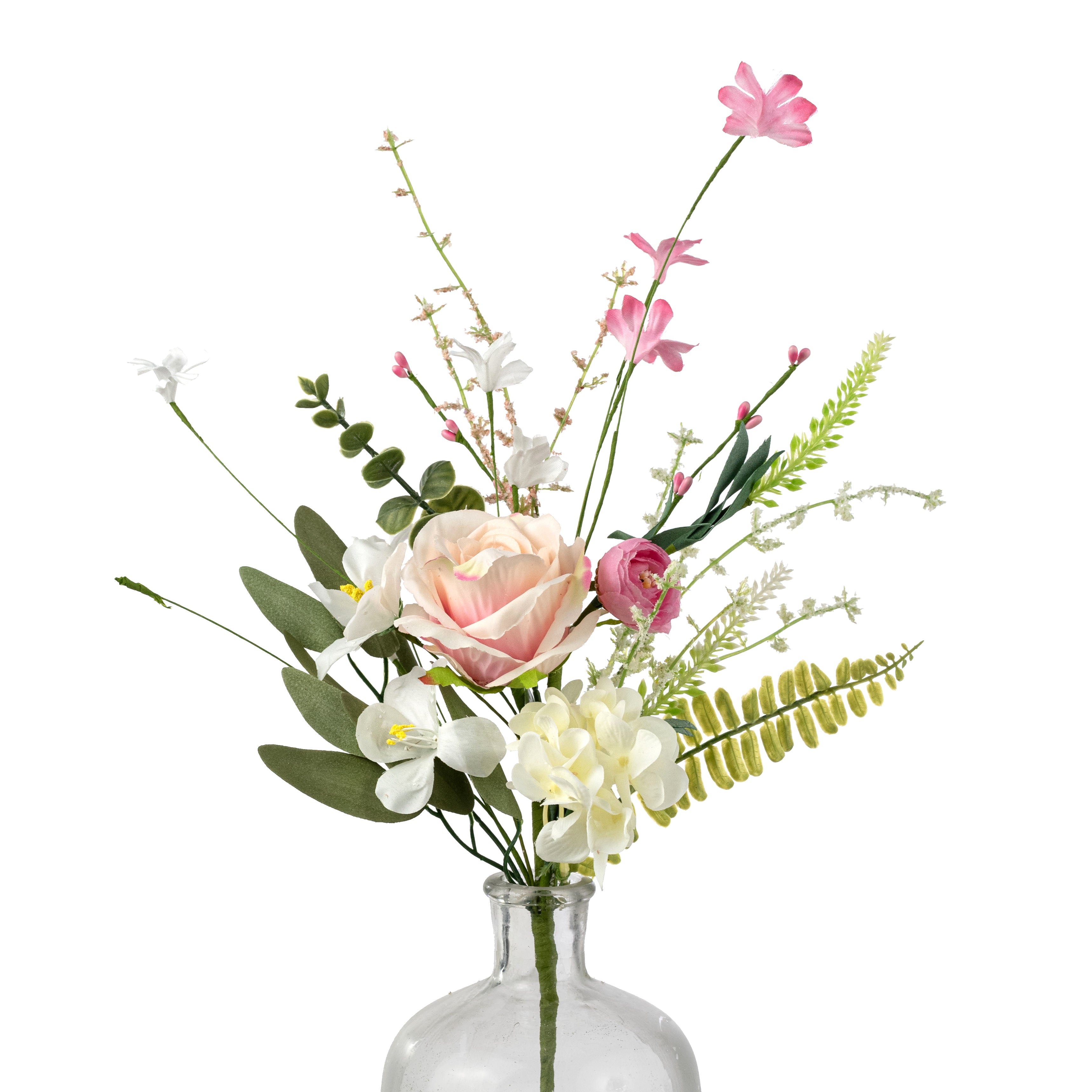 19" Fabric Rose & Hydrangea Flower Spray: Cream & Pink