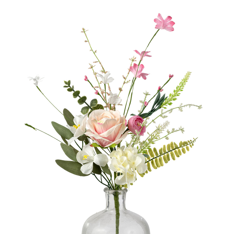 19" Fabric Rose & Hydrangea Flower Spray: Cream & Pink