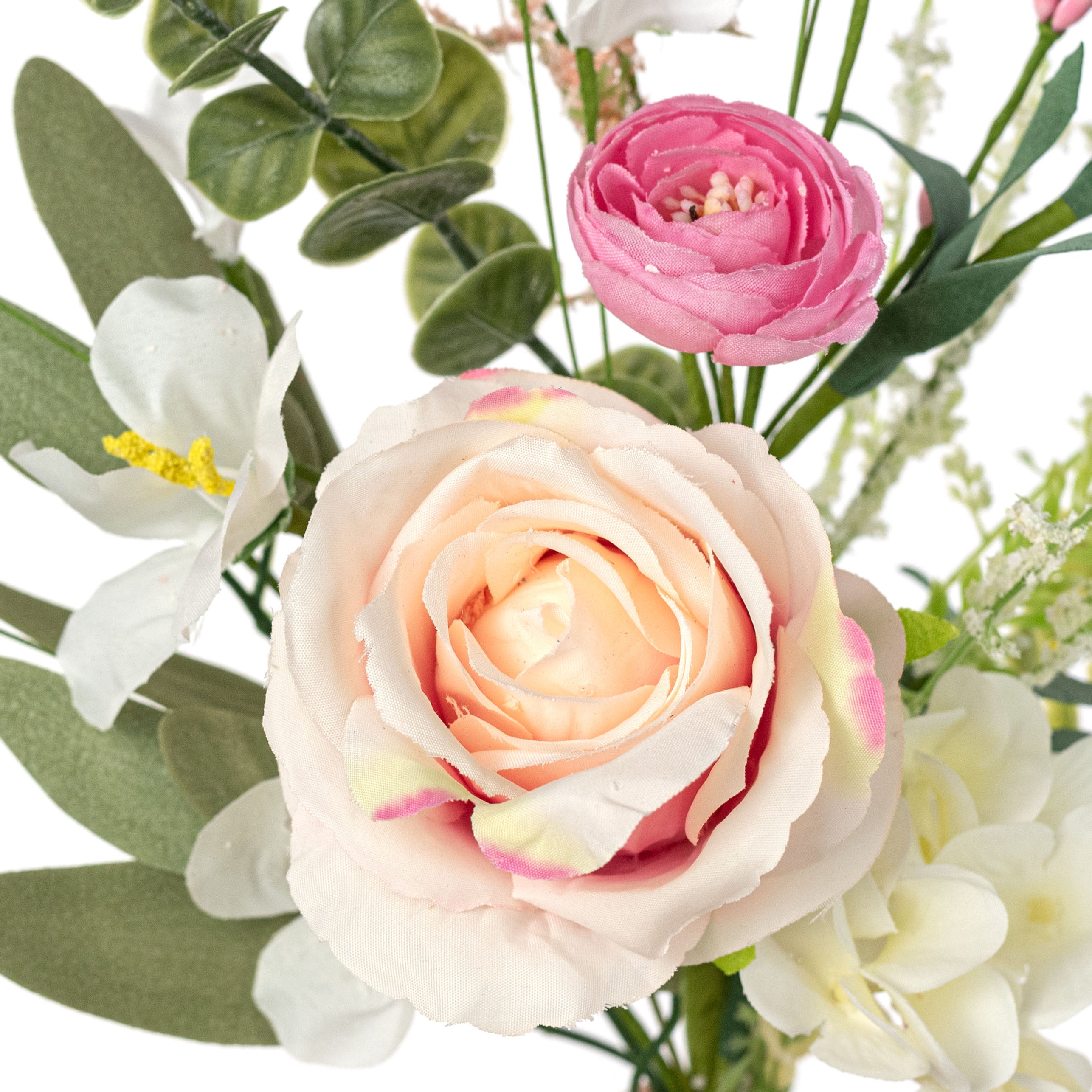 19" Fabric Rose & Hydrangea Flower Spray: Cream & Pink