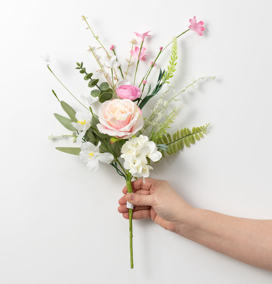 19" Fabric Rose & Hydrangea Flower Spray: Cream & Pink