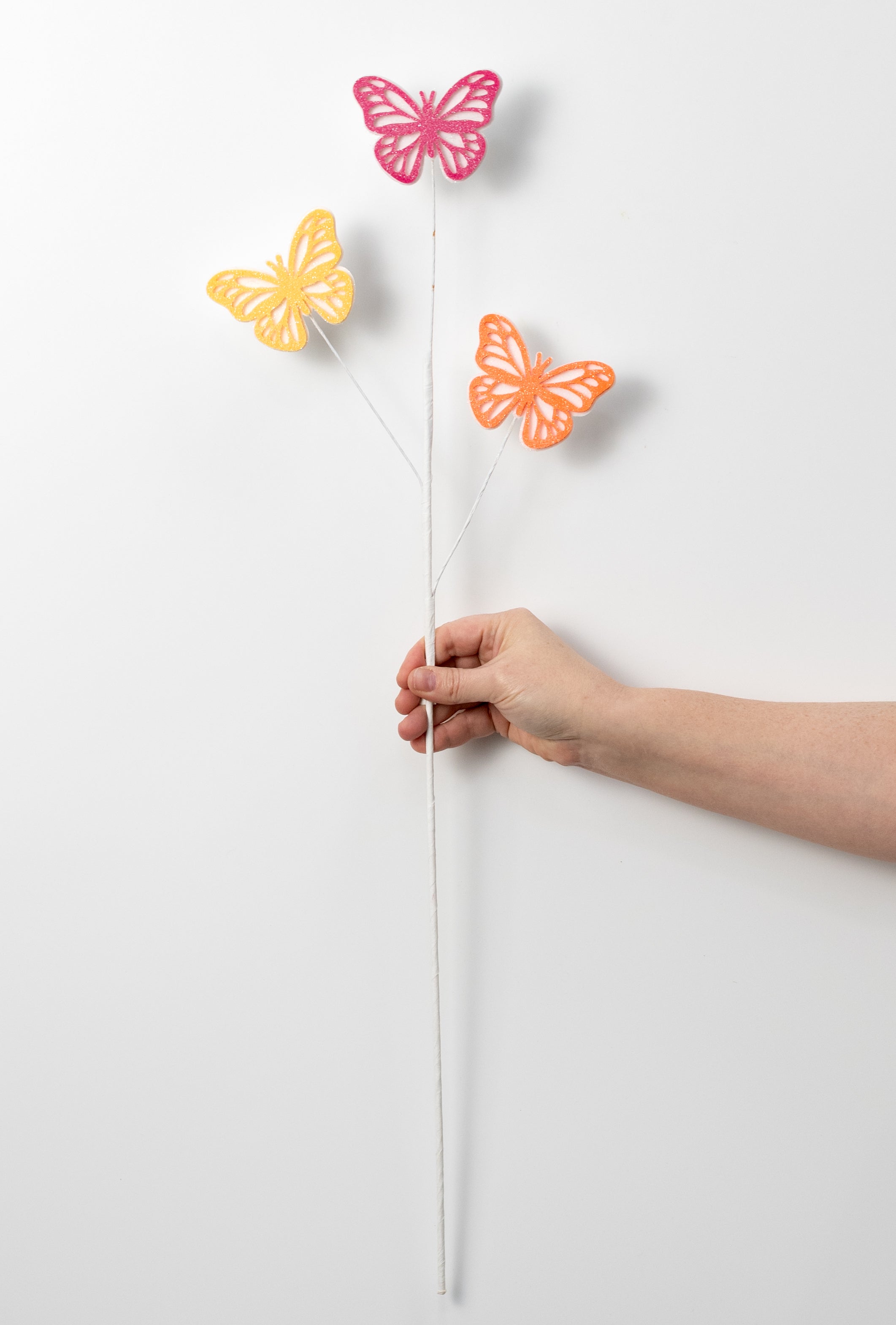 28" Glittered Felt Butterfly Spray: Yellow, Fuchsia Pink & Orange