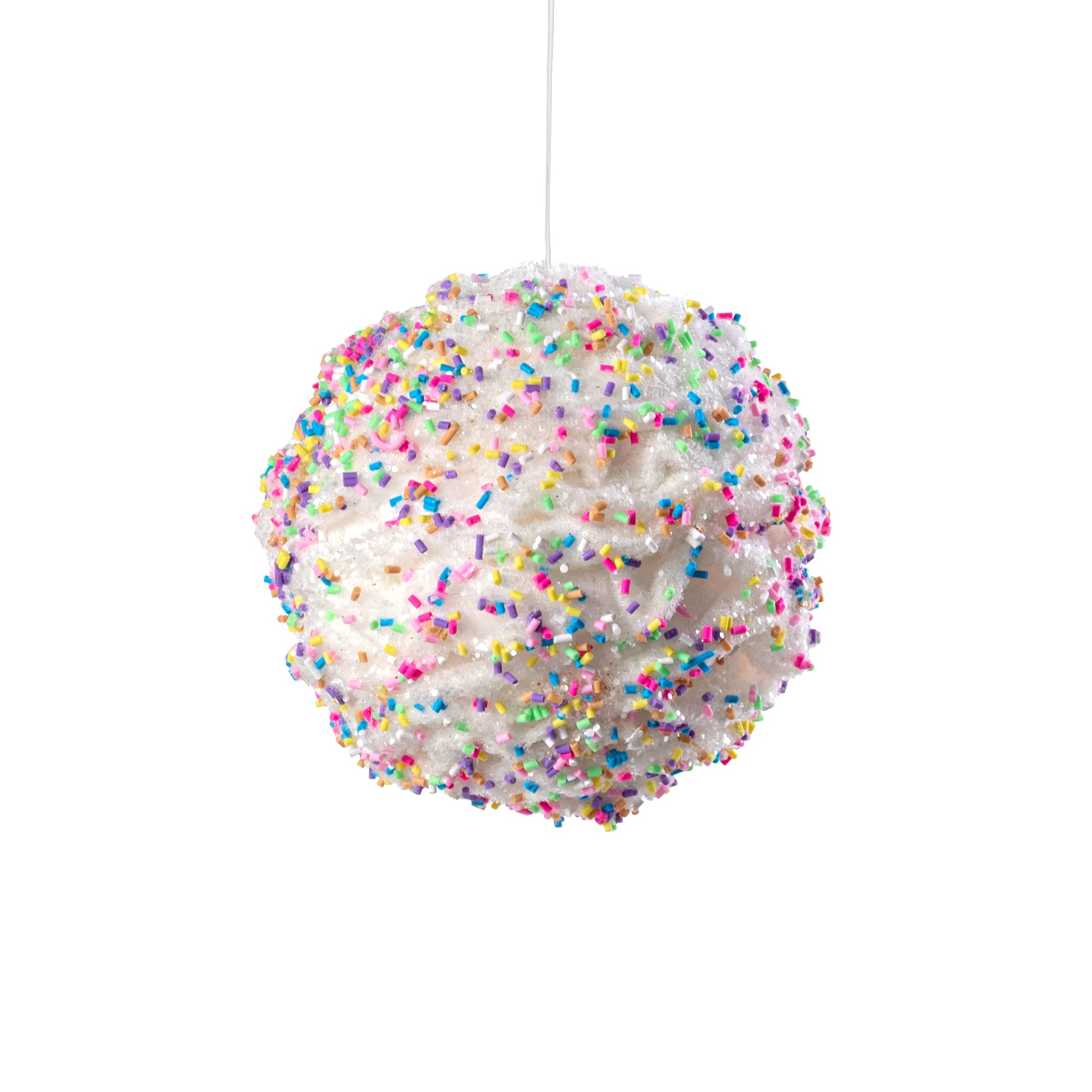 4.25" Velvet Sprinkle Ball Ornament: White