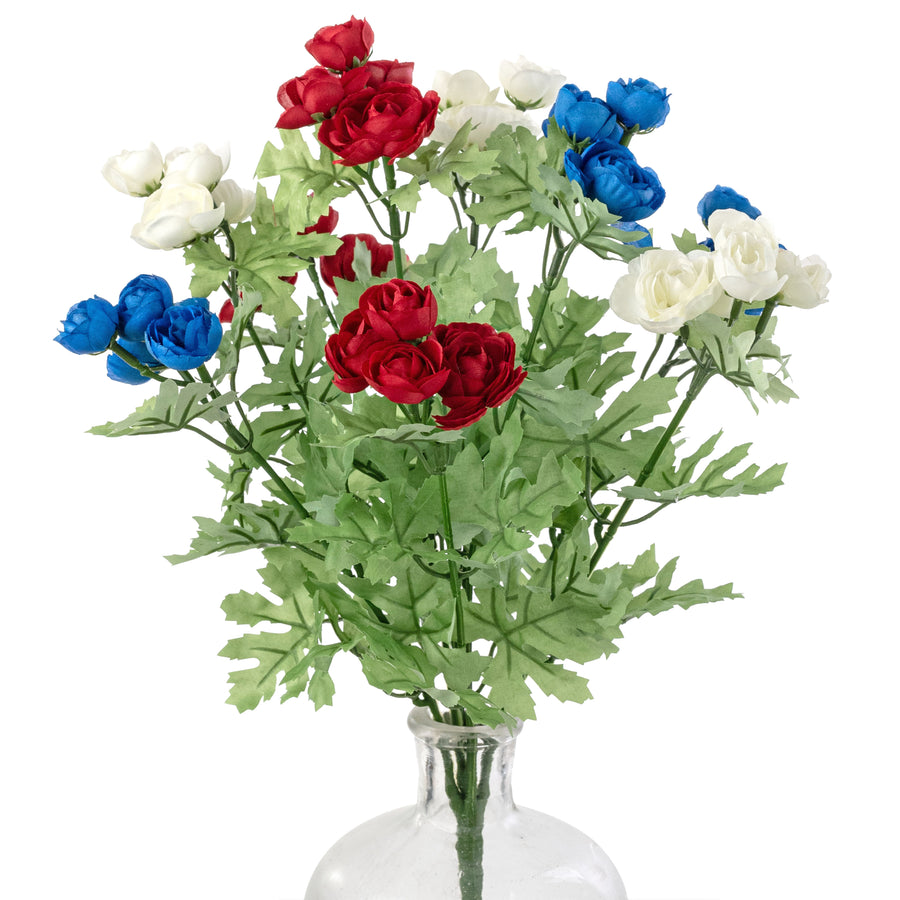 16" Mini Ranunculus Bush: Red, White & Blue (9 Stem)