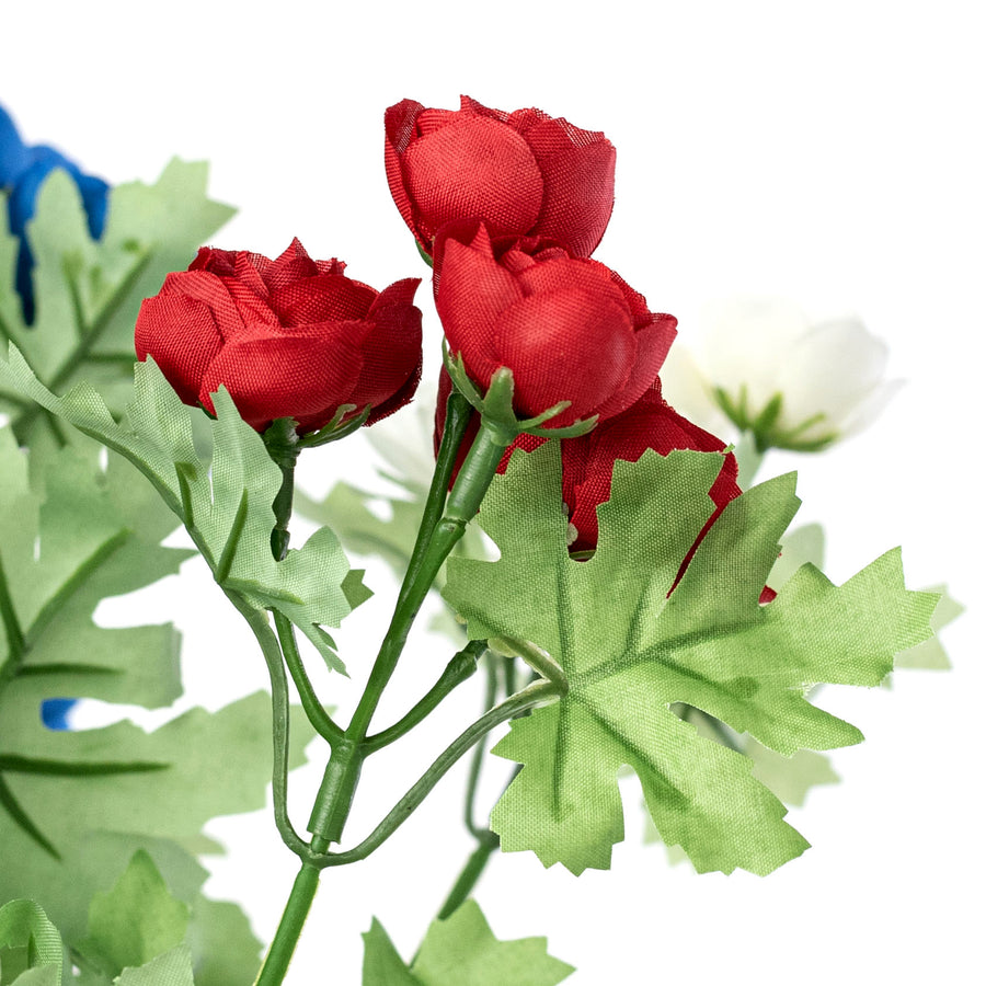 16" Mini Ranunculus Bush: Red, White & Blue (9 Stem)