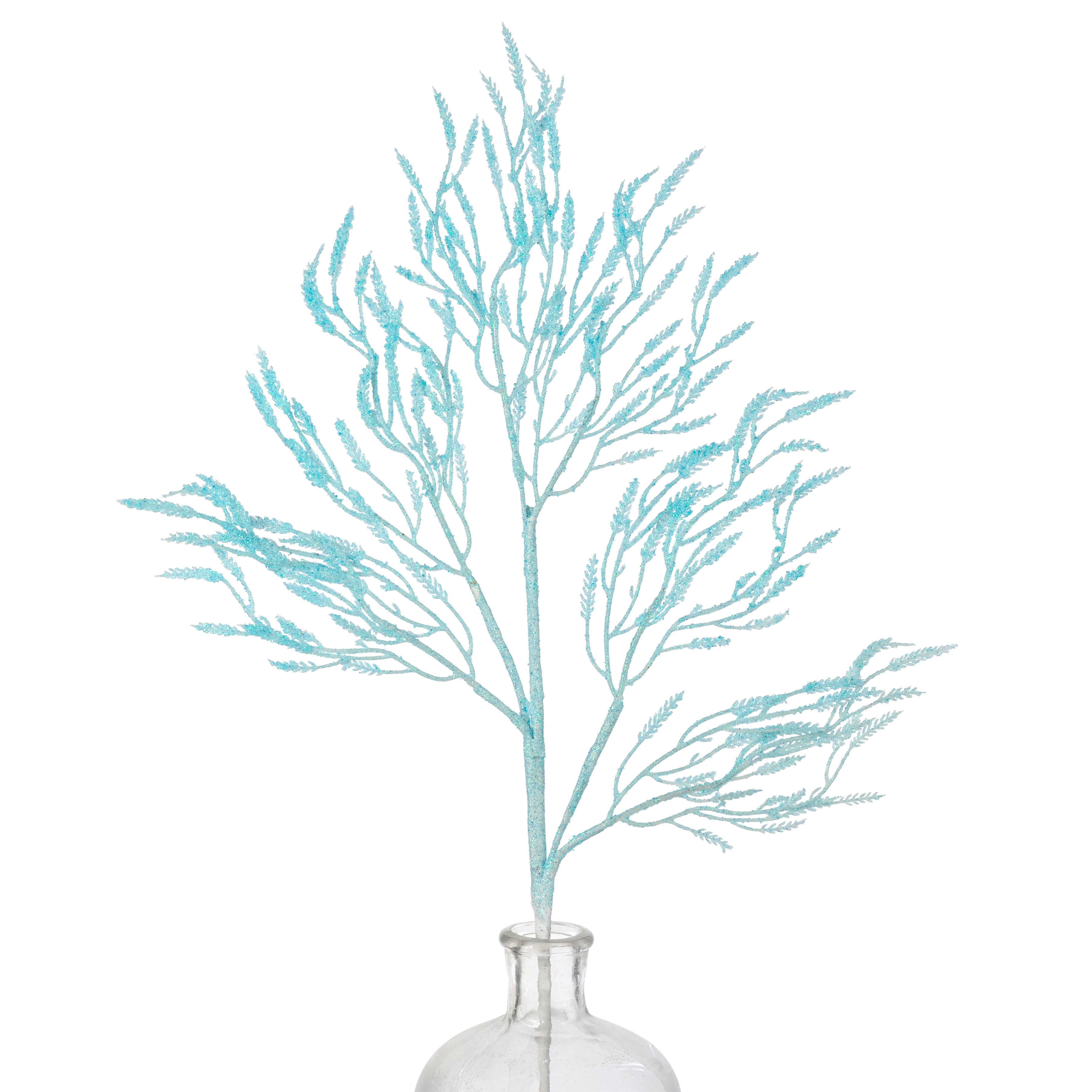 28" Glittered Wild Twigs Spray: Iridescent Light Blue