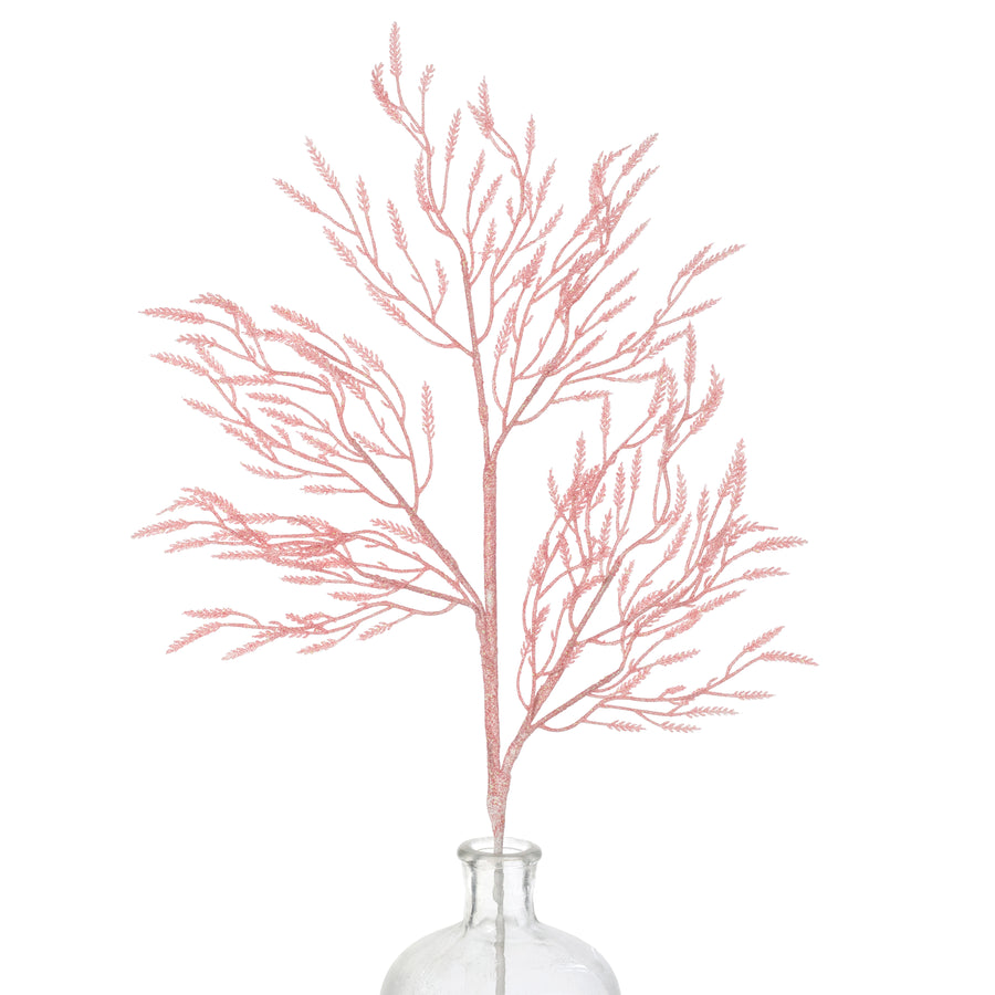 28" Glittered Wild Twigs Spray: Iridescent Coral Pink