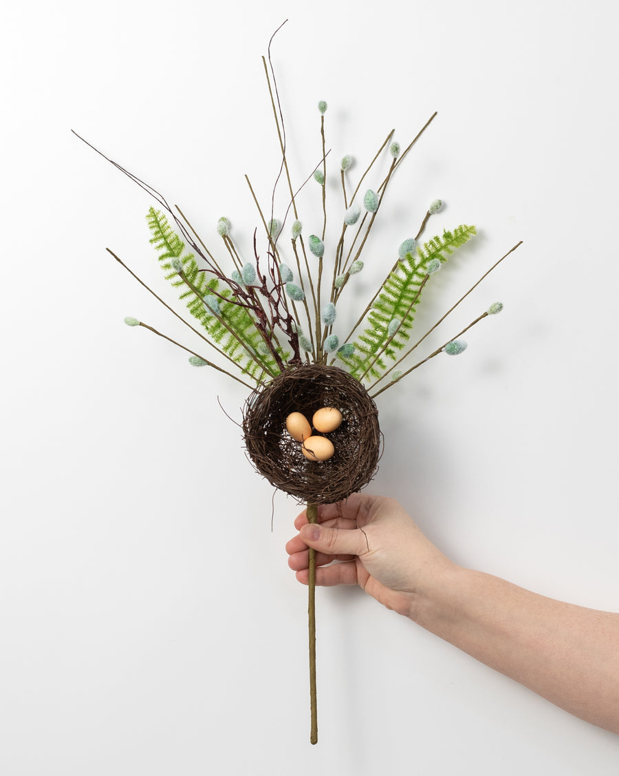 20" Pussy Willow, Fern & Birds Nest Spray