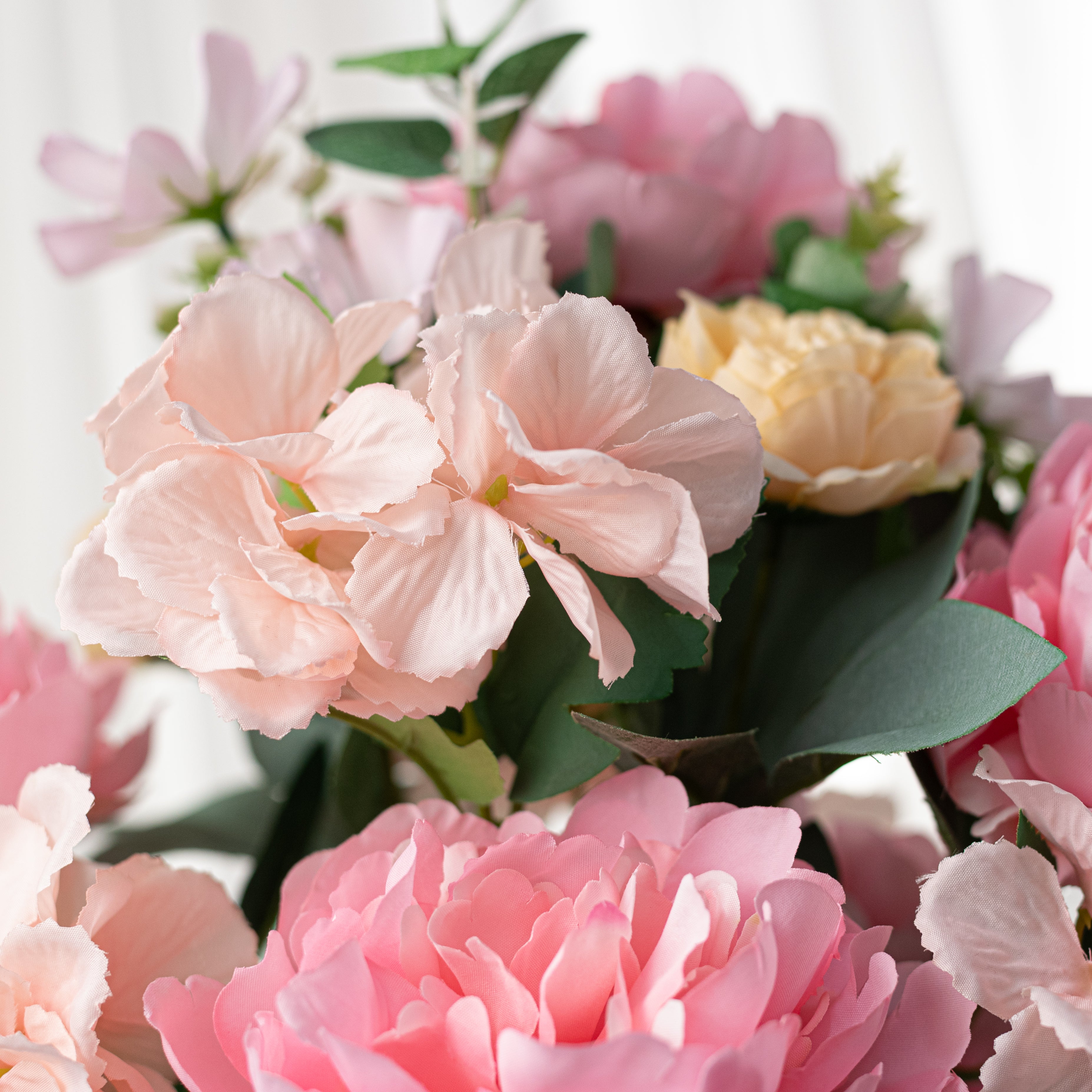 24" Peony, Hydrangea & Eucalyptus Bush: Pink & Cream