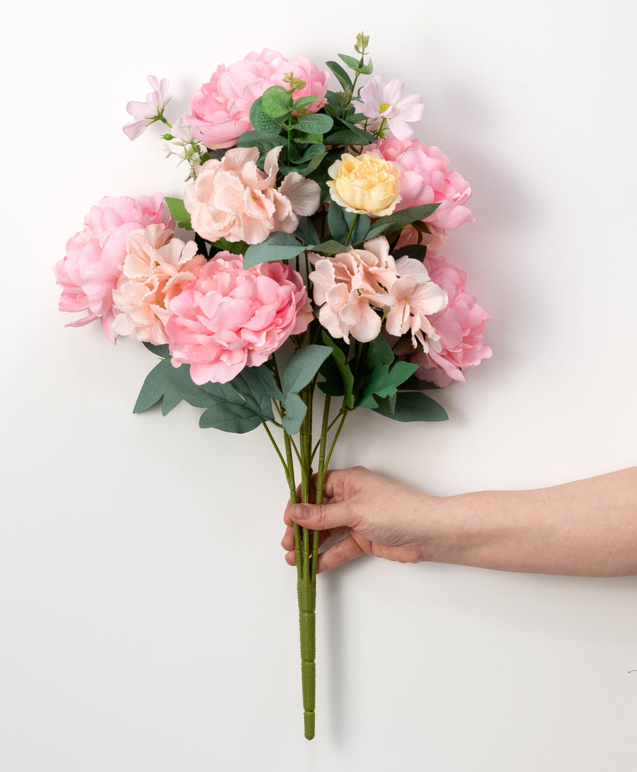 24" Peony, Hydrangea & Eucalyptus Bush: Pink & Cream