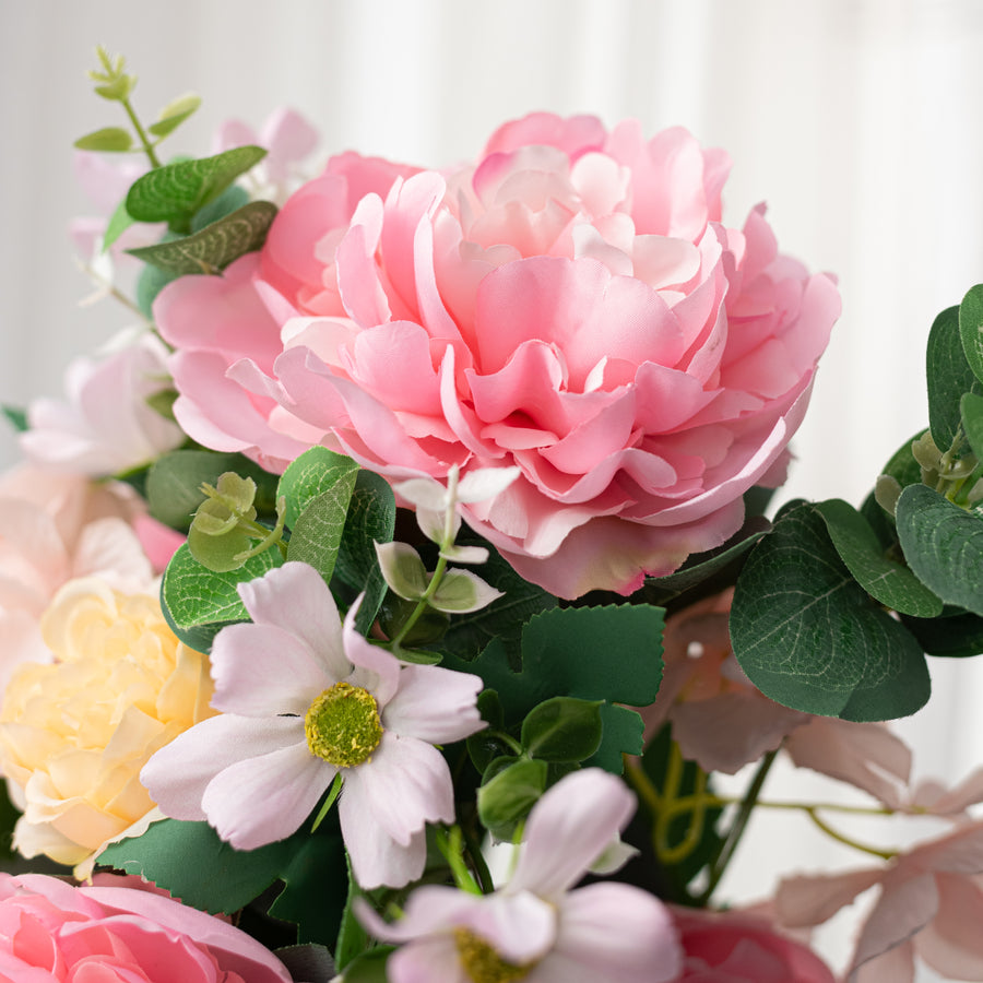 24" Peony, Hydrangea & Eucalyptus Bush: Pink & Cream