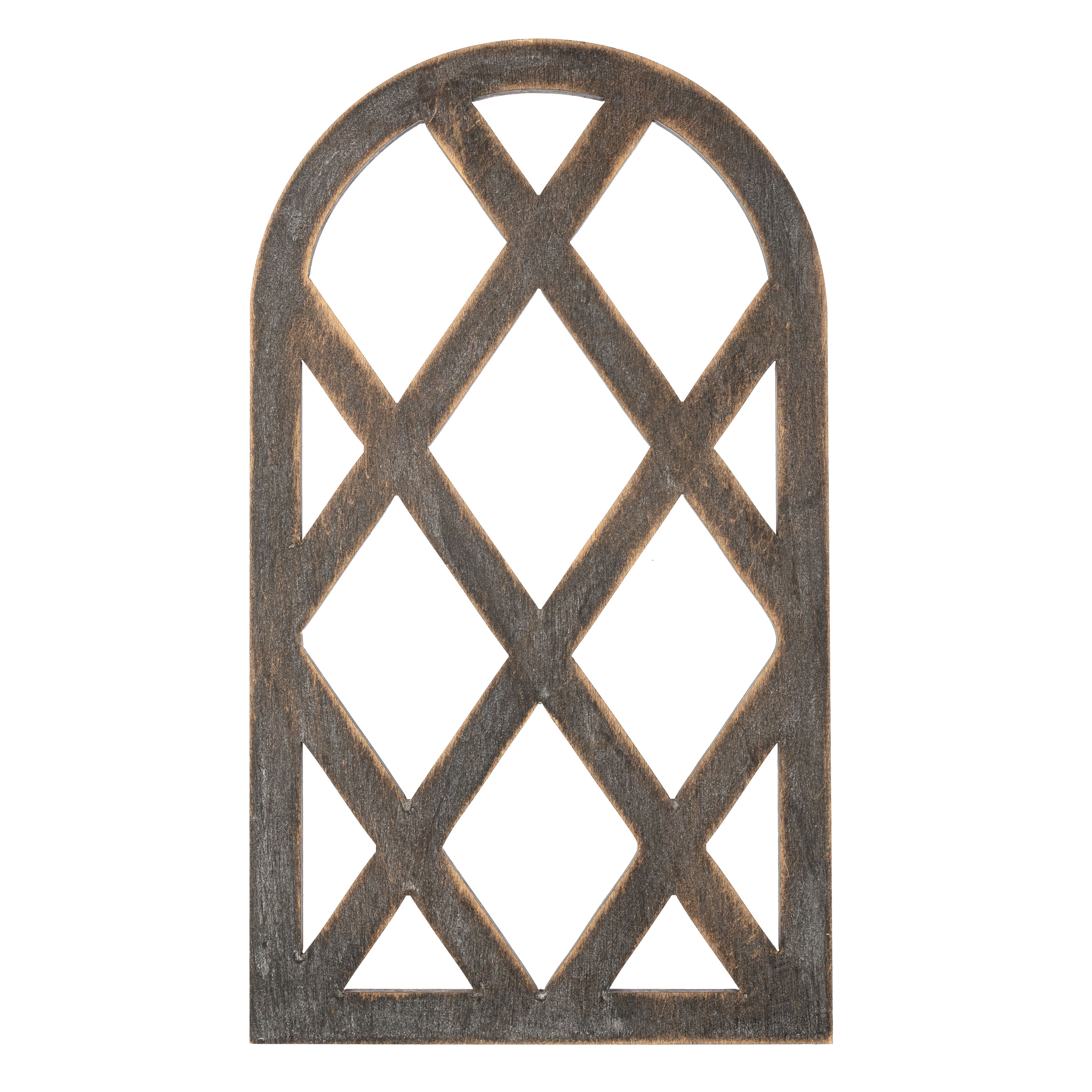 20" Decorative Wood Arched Lattice Window: Antique Brown