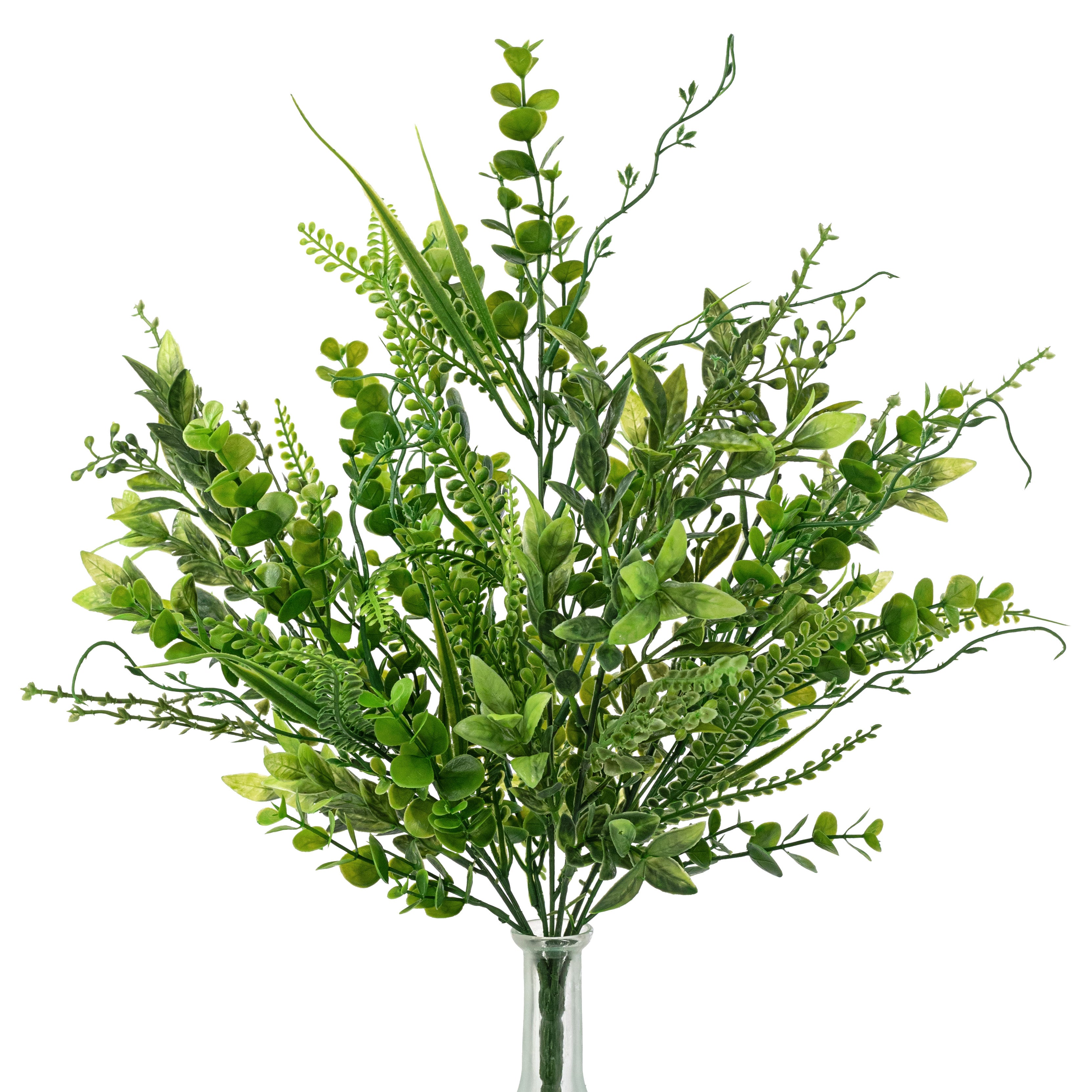 20" Mixed Plastic Button Fern & Greenery Bush (7 Stem)