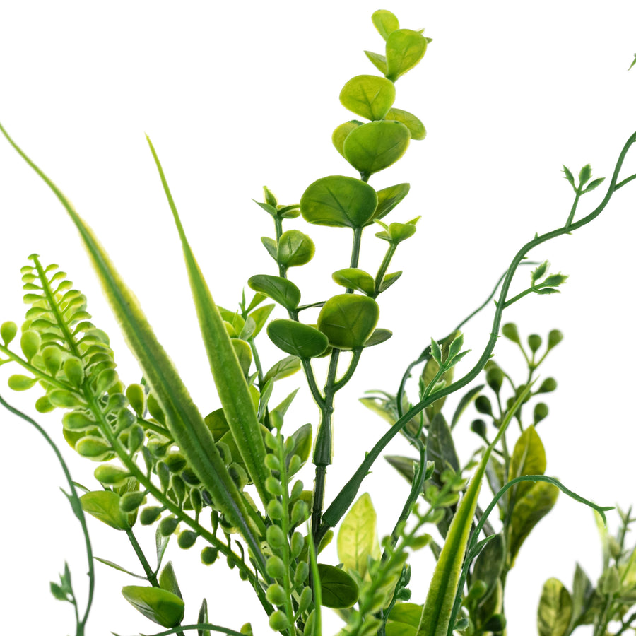 20" Mixed Plastic Button Fern & Greenery Bush (7 Stem)
