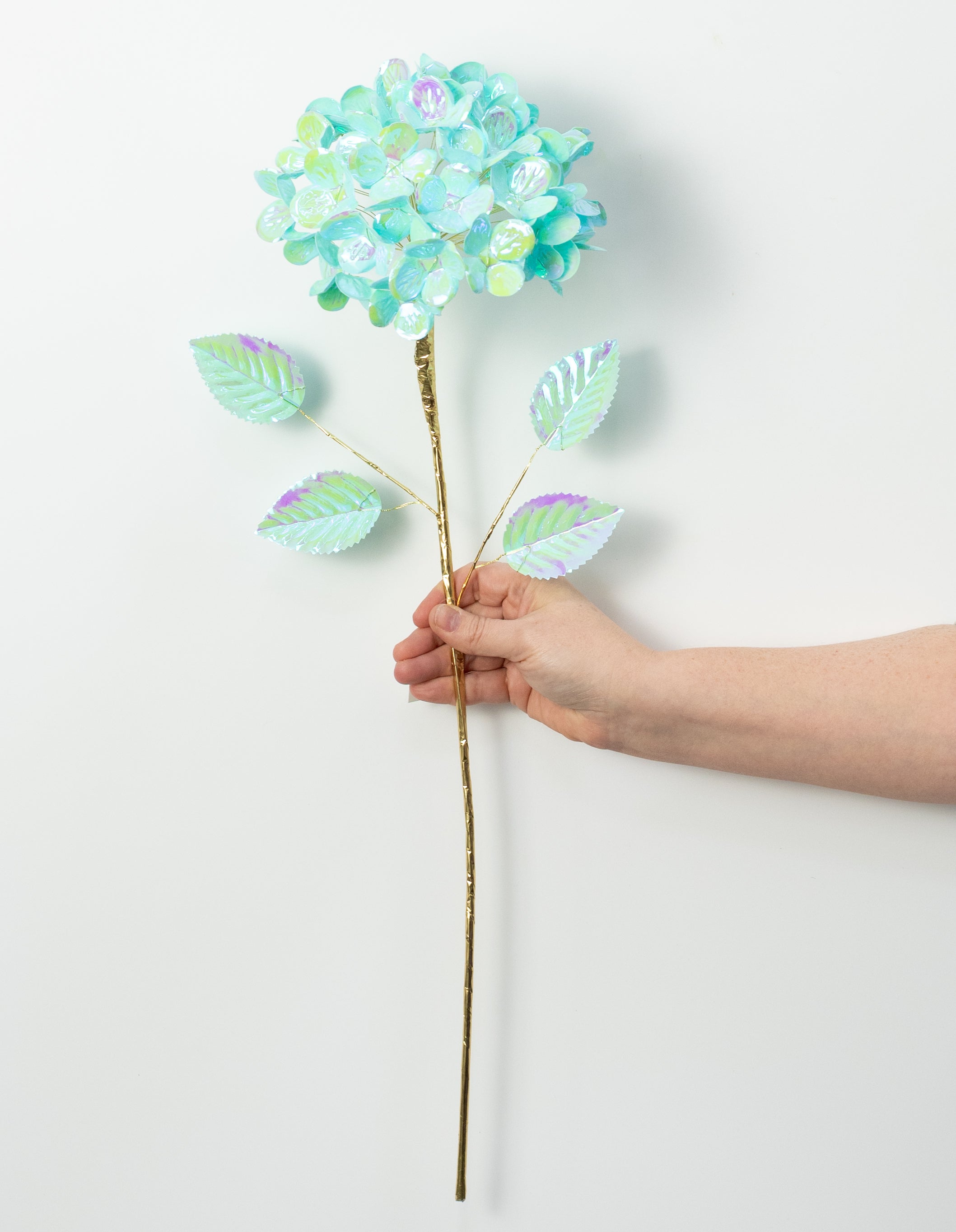 6" x 24" Plastic Hydrangea Stem: Iridescent Mint