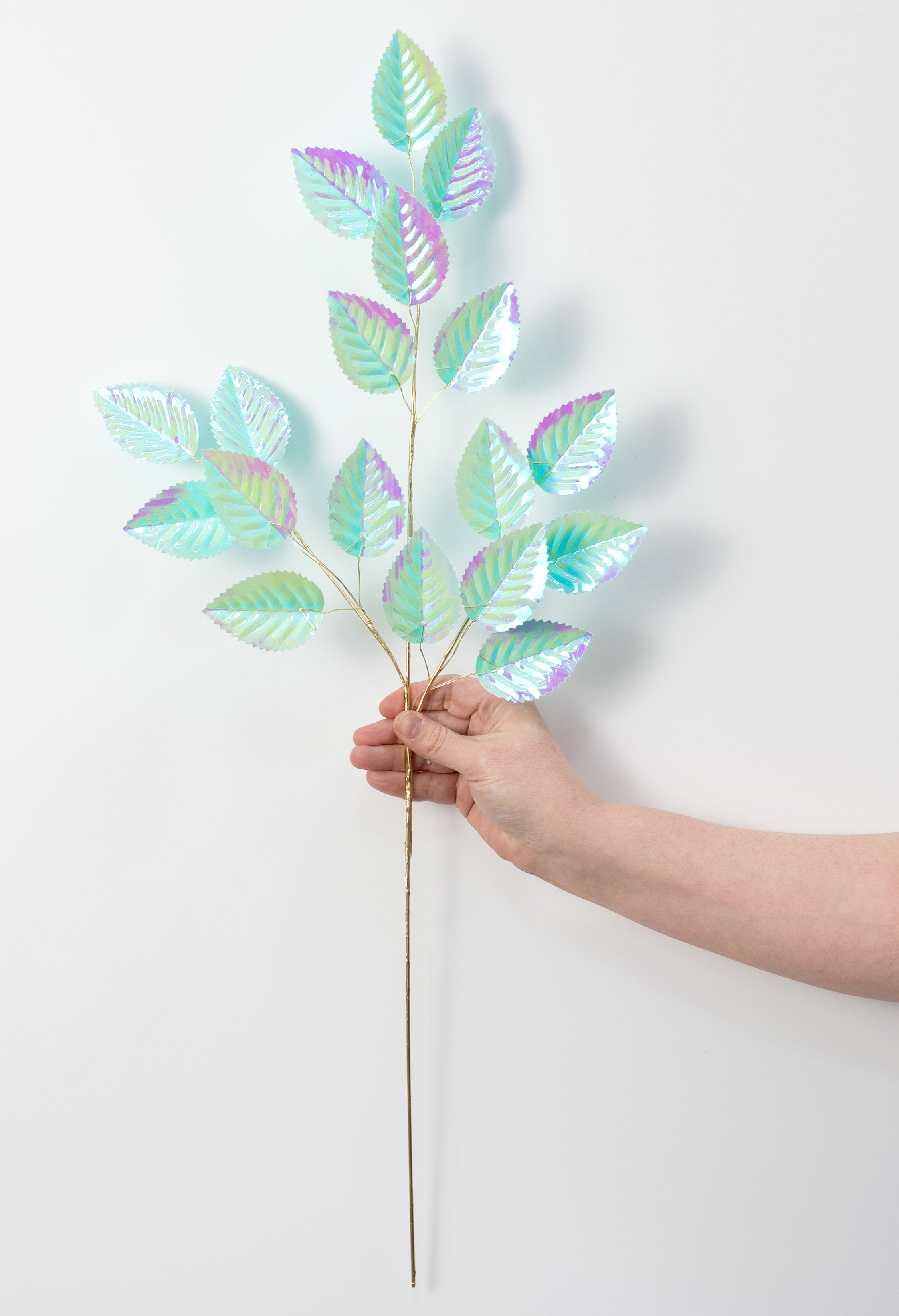 28" Plastic Hydrangea Leaves Spray: Iridescent Mint