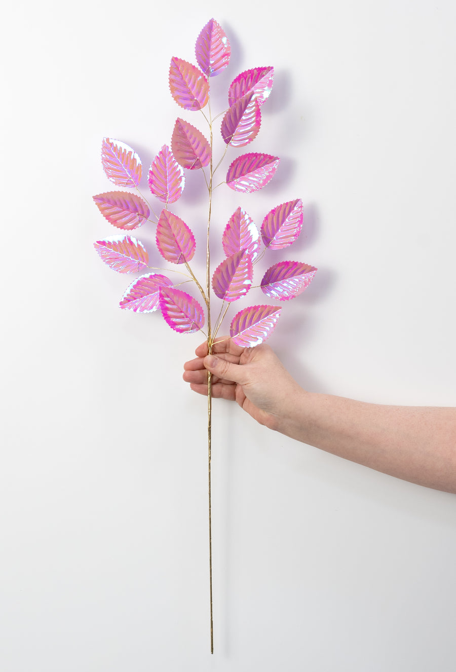28" Plastic Hydrangea Leaves Spray: Iridescent Lavender