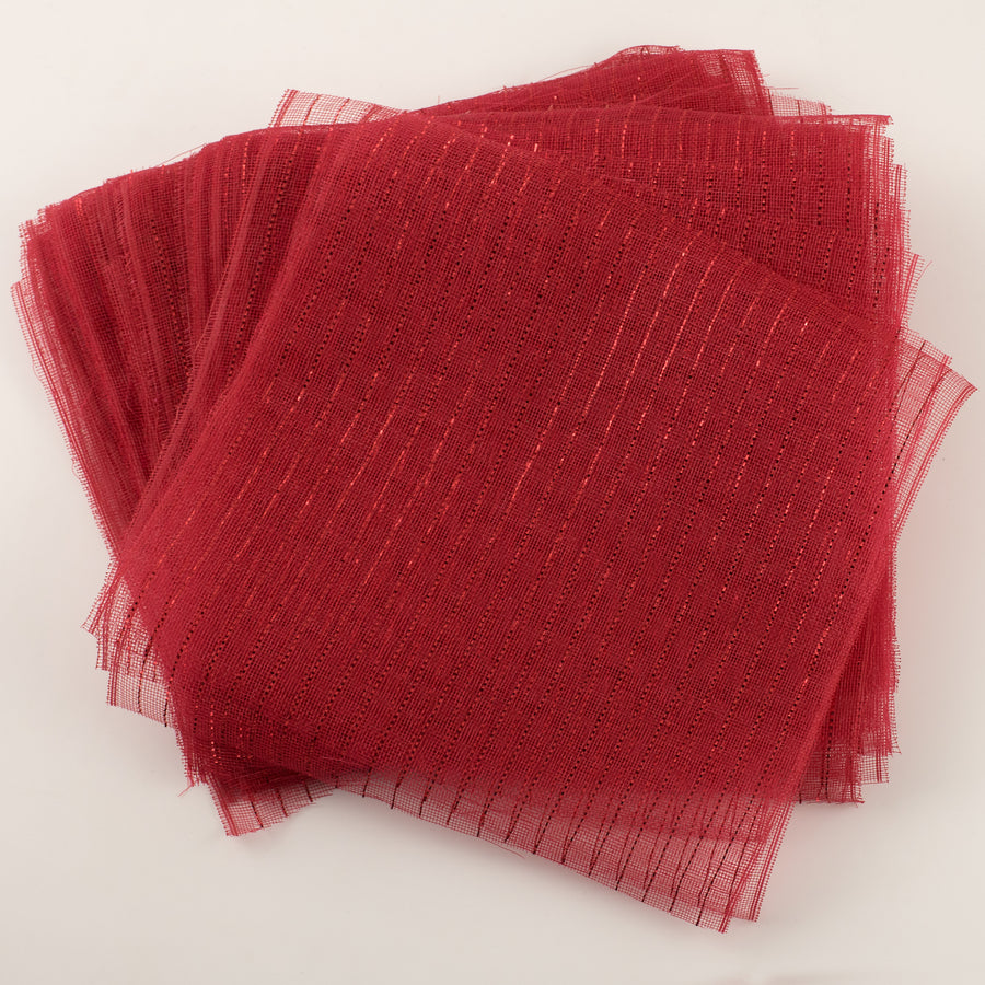 10.5" Square Pre-Cut Fine Weave Deco Mesh Sheets: Metallic Red (40)