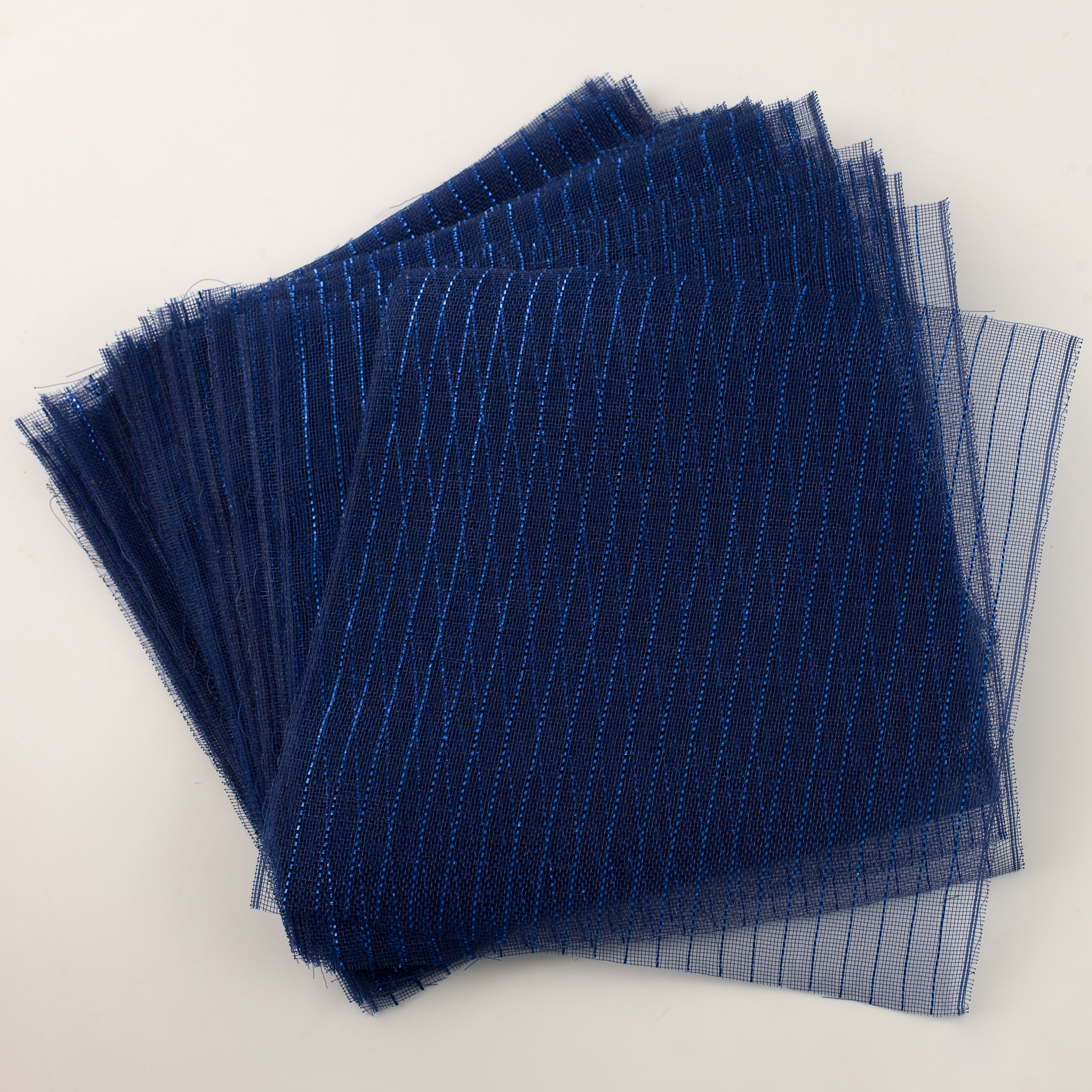 10.5" Square Pre-Cut Fine Weave Deco Mesh Sheets: Metallic Royal & Navy (40)