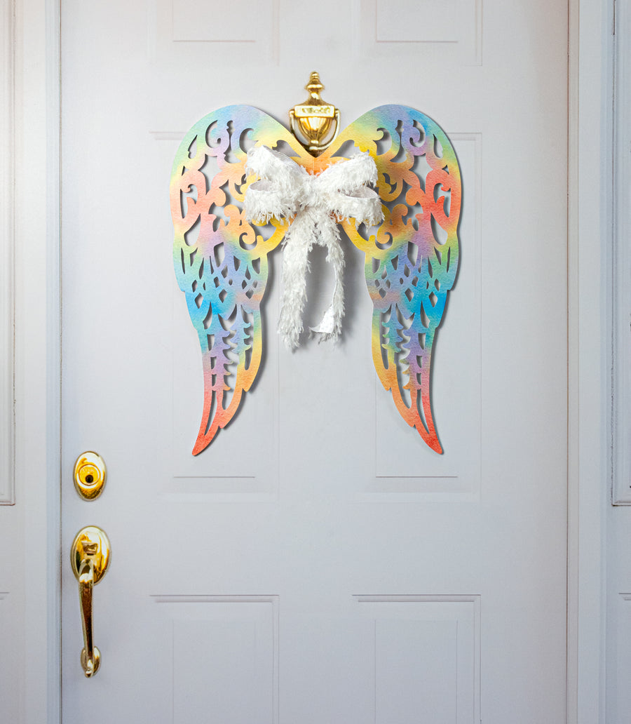24" Filigree Angel Wings: Pastel Rainbow Ombré