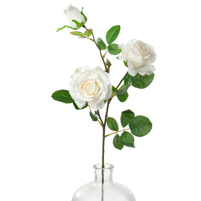 30" Roses Bud, Blooms & Leaves Spray: Cream