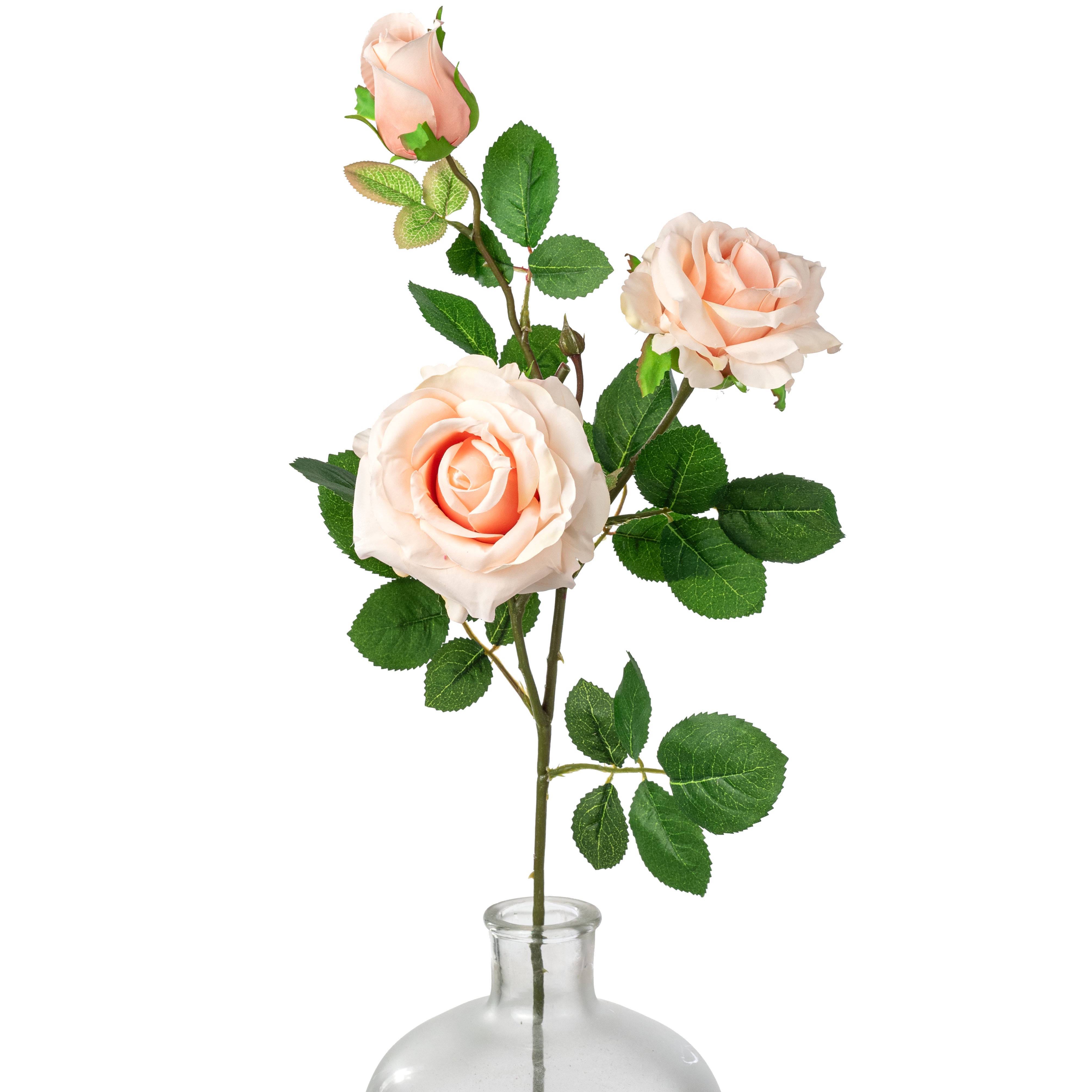 30" Roses Bud, Blooms & Leaves Spray: Blush Pink