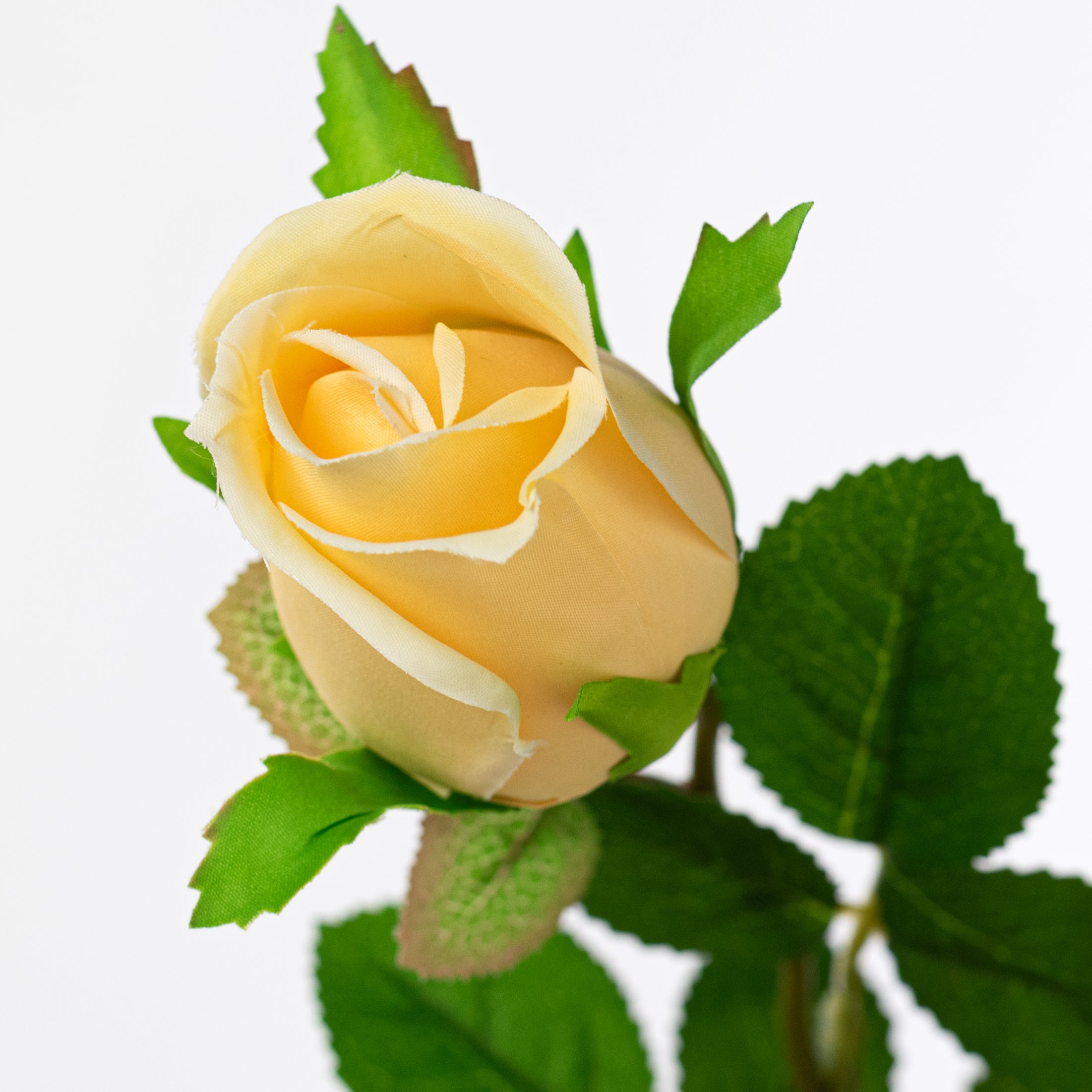 30" Roses Bud, Blooms & Leaves Spray: Yellow