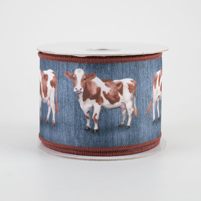2.5" Deluxe Digital Print Cows Ribbon: Denim Blue (10 Yards)