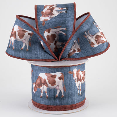 2.5" Deluxe Digital Print Cows Ribbon: Denim Blue (10 Yards)