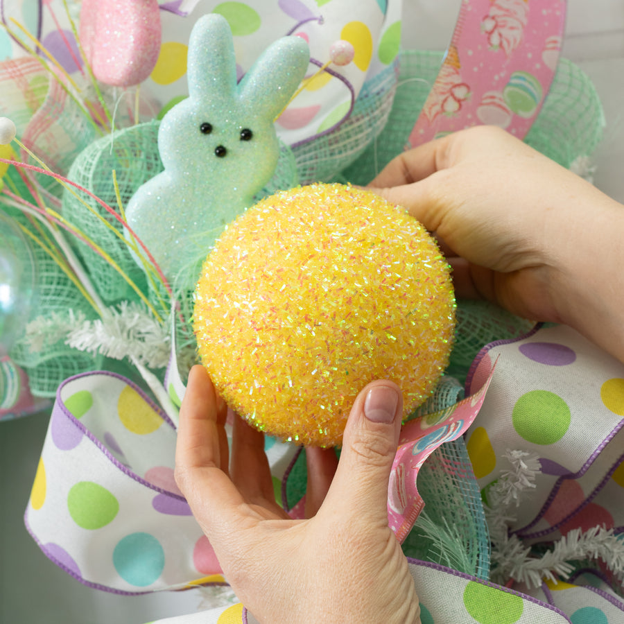 4" V-Cut Foil Ball Ornament: Iridescent Yellow