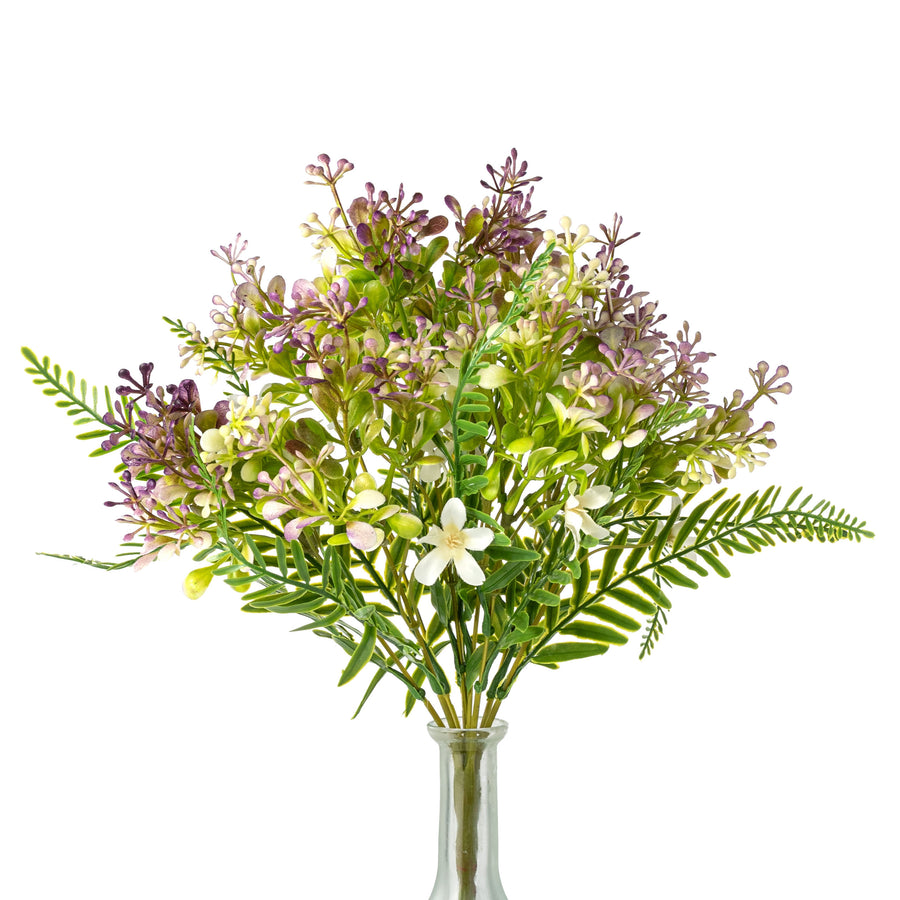 16" Plastic Leaves & Wildflowers Bush: Lavender & Cream