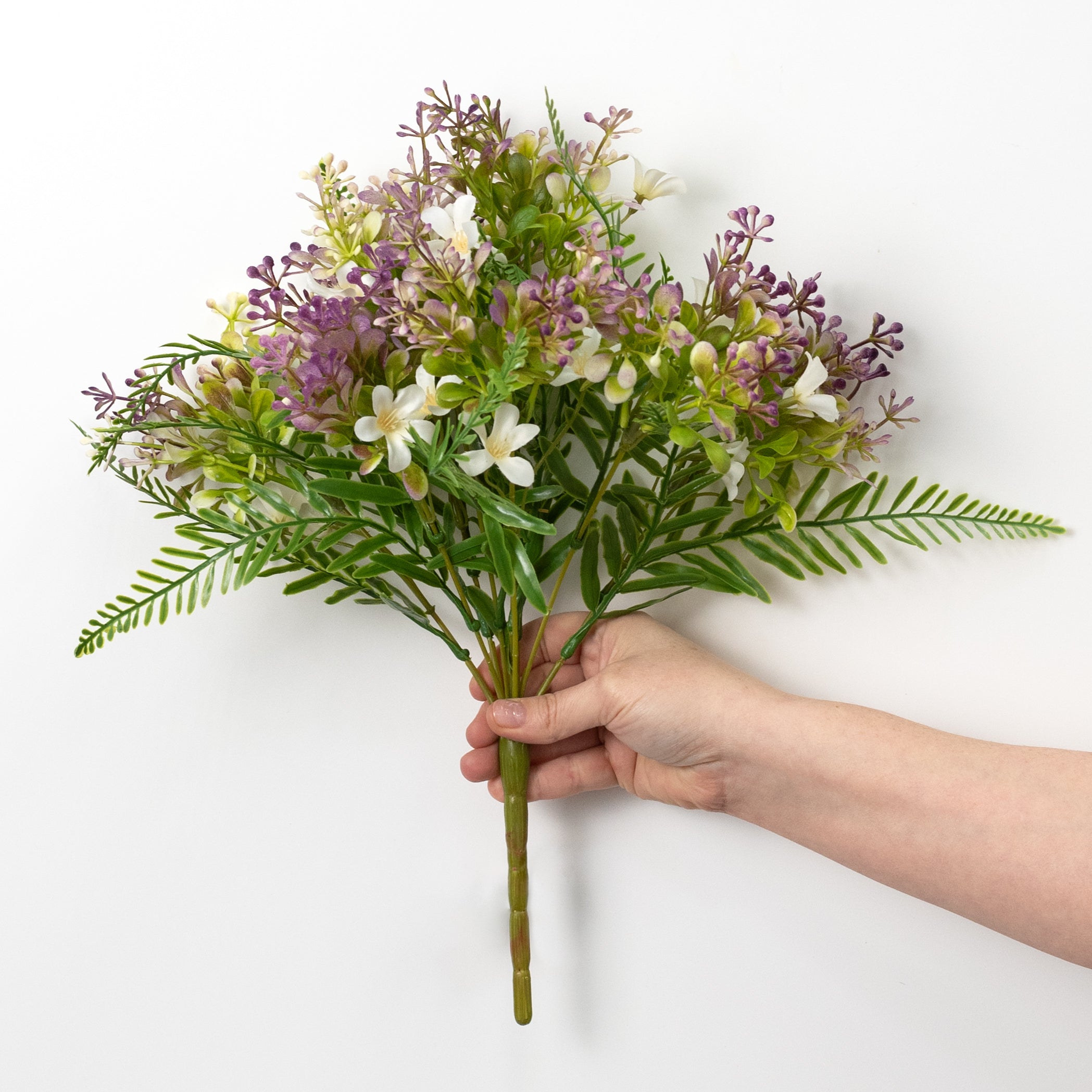 16" Plastic Leaves & Wildflowers Bush: Lavender & Cream